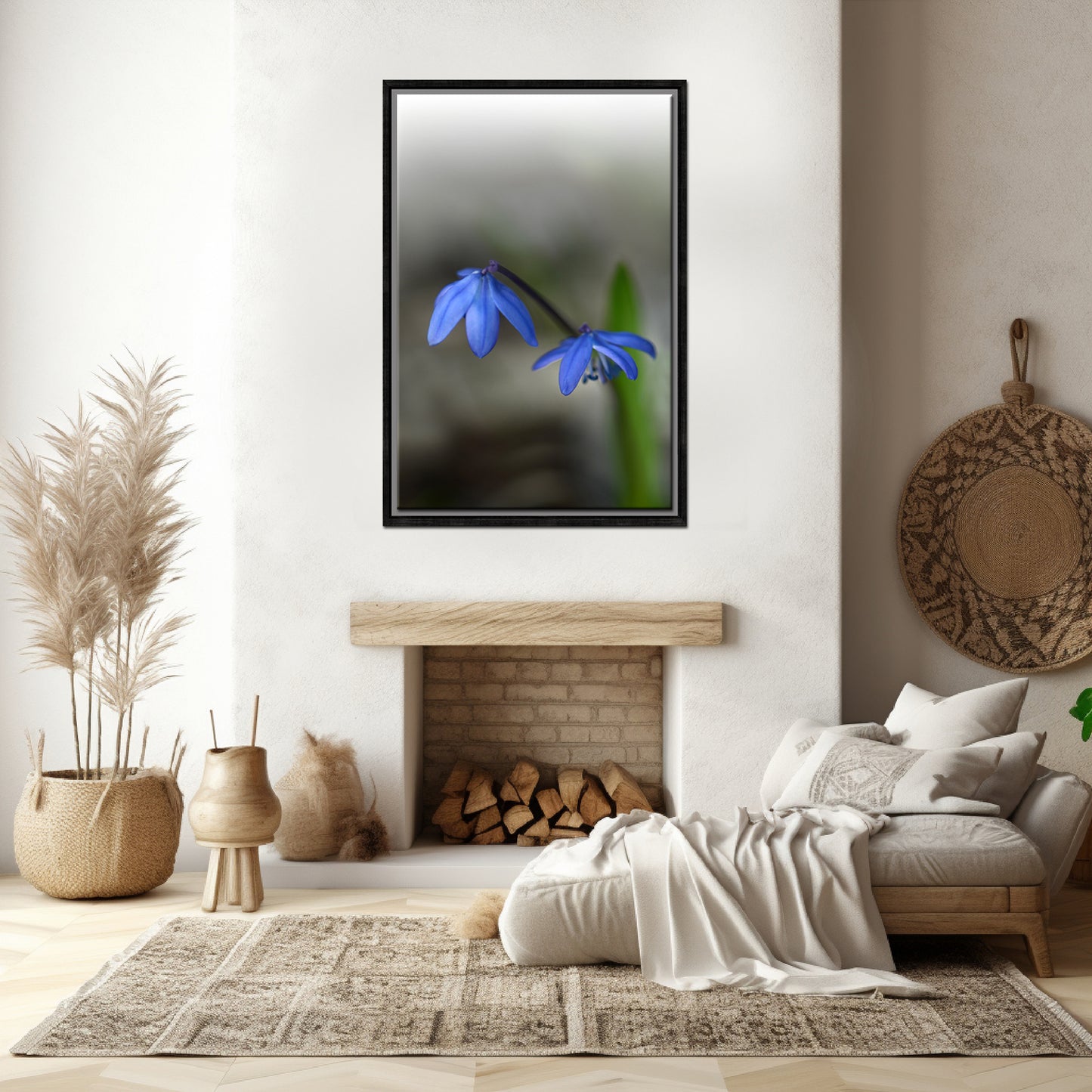 Blue Siberian Squill Flowers. Framed Canvas wall art by Kristen Olivares.
