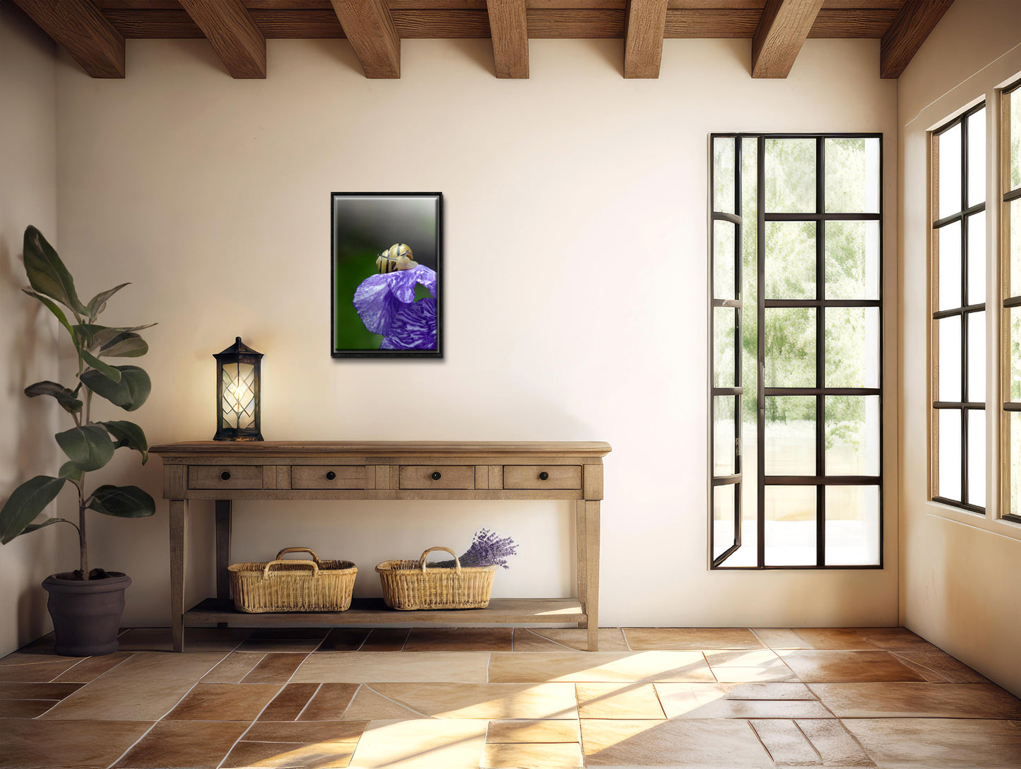 Atop the Iris-Fine Art Photography-A Yellow Snail on a Purple Iris