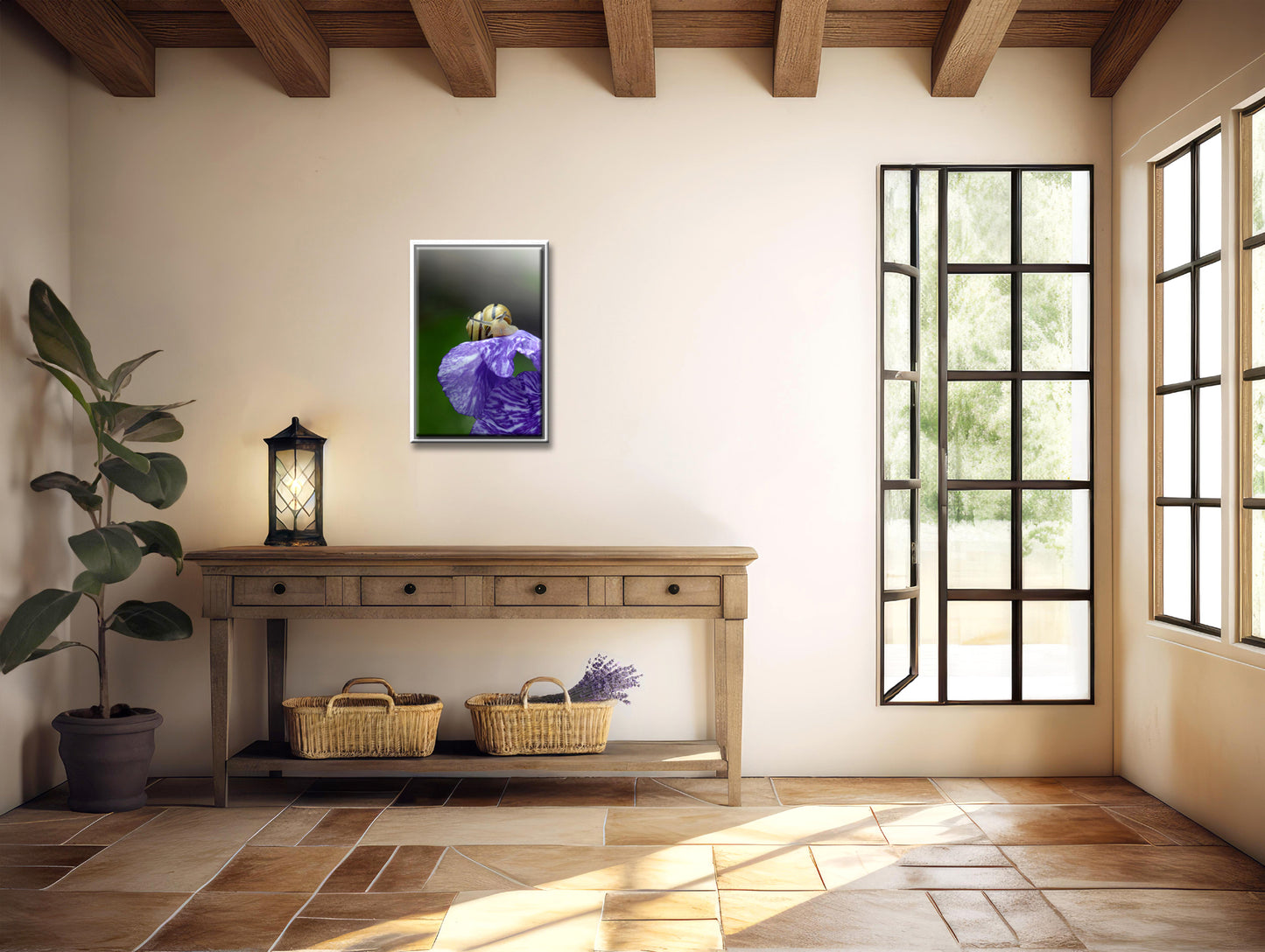 Atop the Iris-Fine Art Photography-A Yellow Snail on a Purple Iris