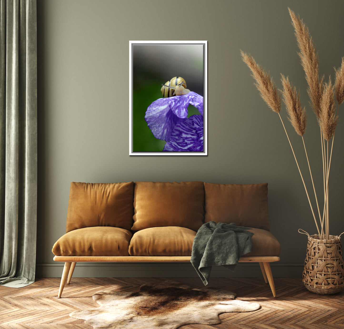 Atop the Iris-Fine Art Photography-A Yellow Snail on a Purple Iris