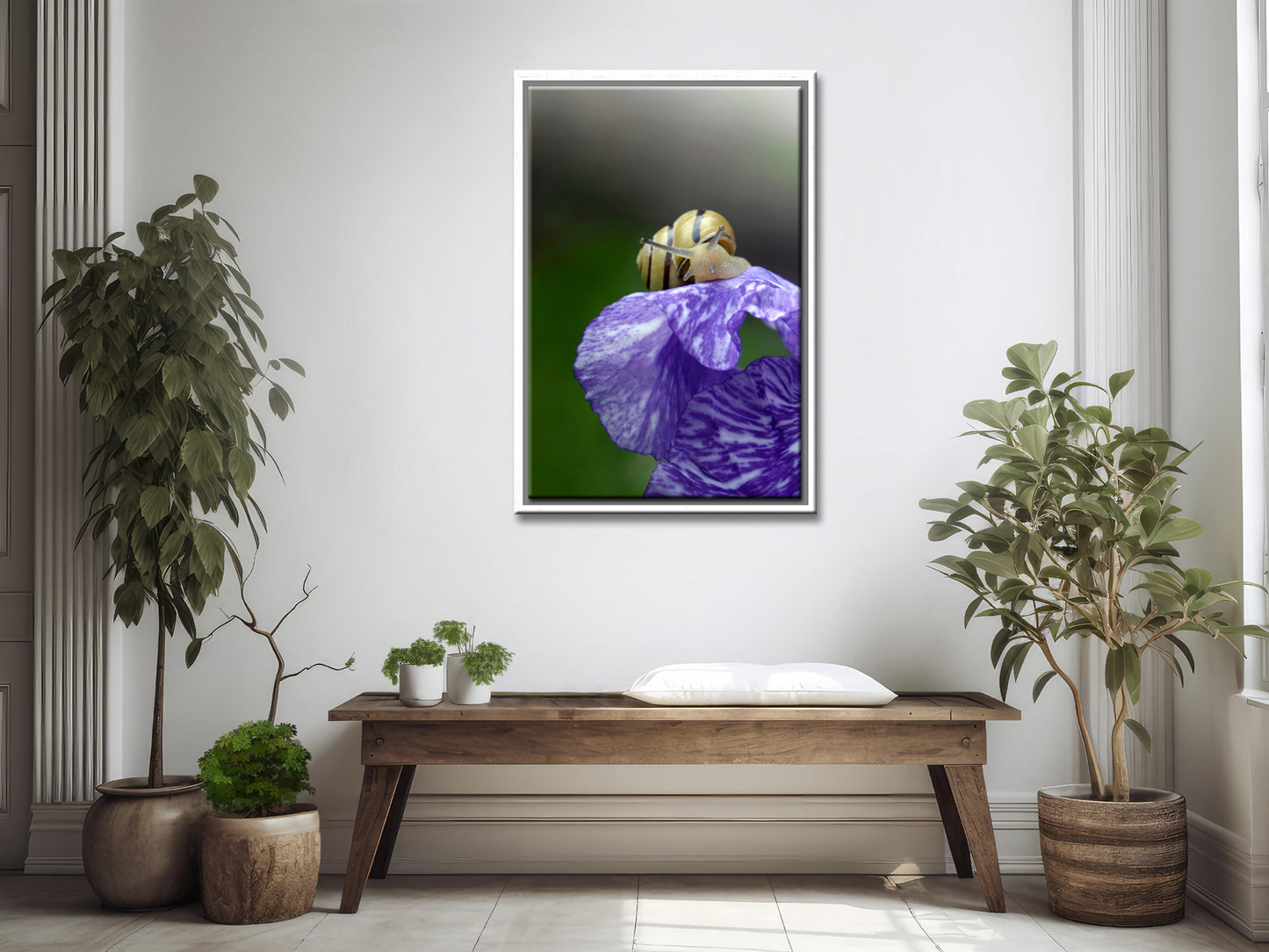 Atop the Iris-Fine Art Photography-A Yellow Snail on a Purple Iris