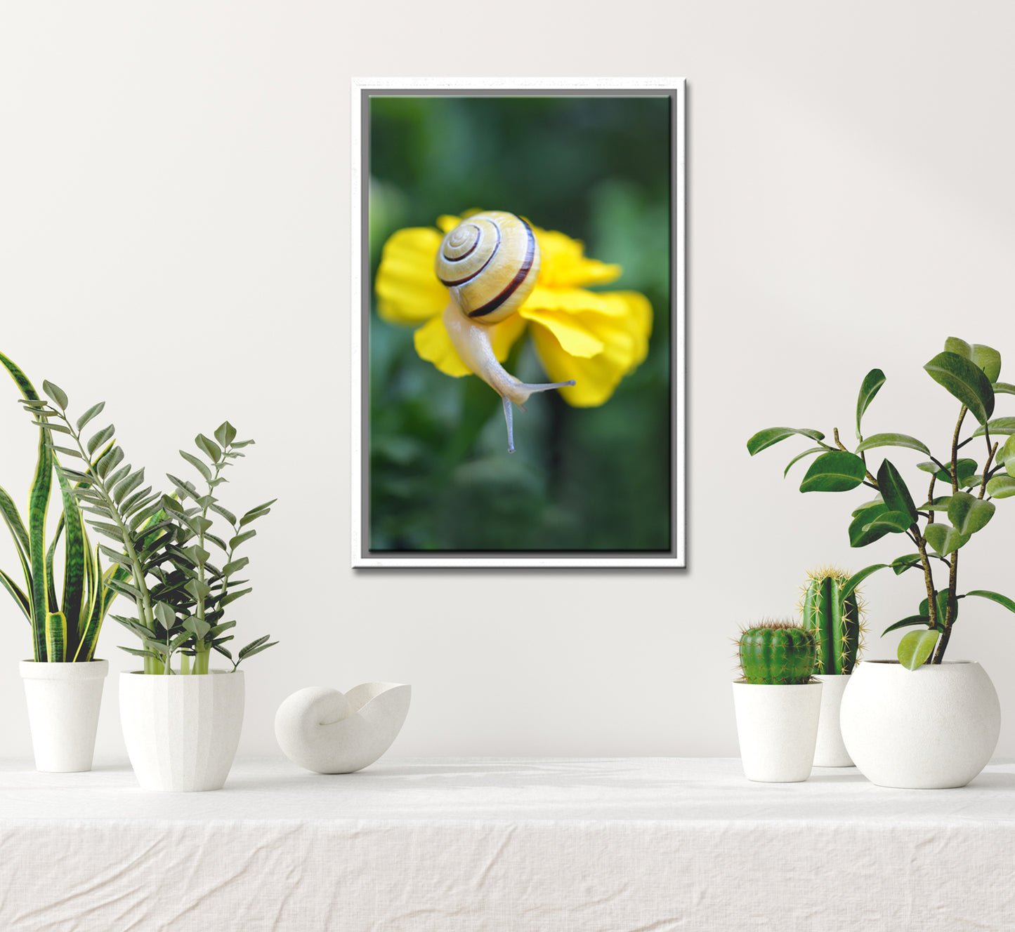 Bright Spot in the Garden-Fine Art Photography-Bright Yellow Snail Atop a Marigold Flower