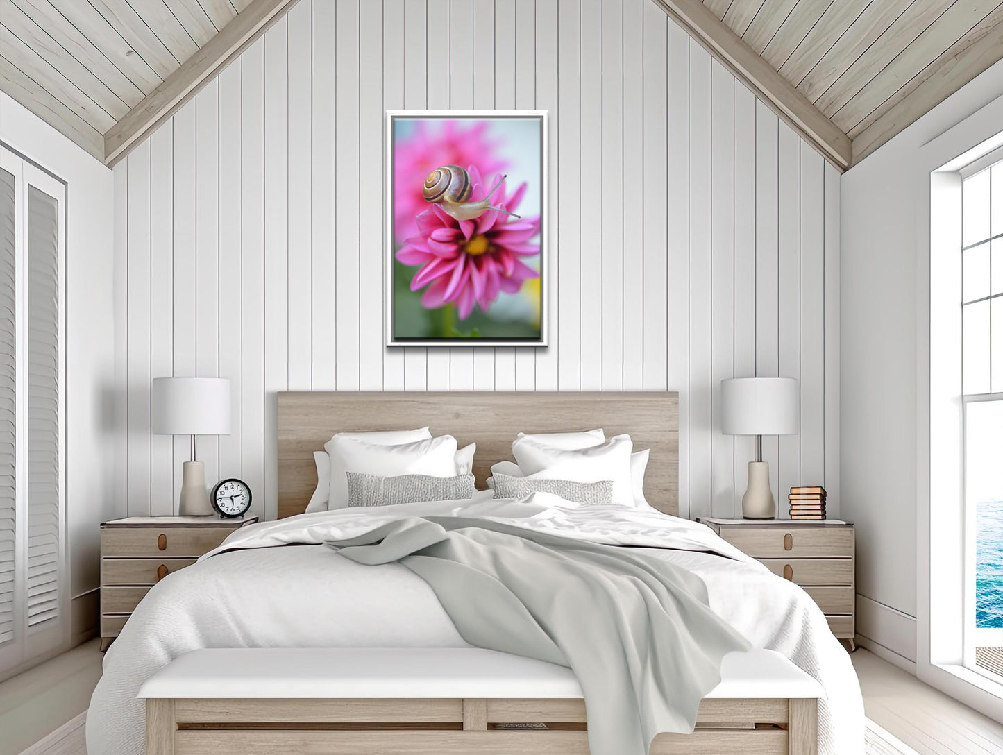 Crawling Along the Pink Petals-Fine Art Photography-Brown Snail Upon a Pink Dahlia Flower