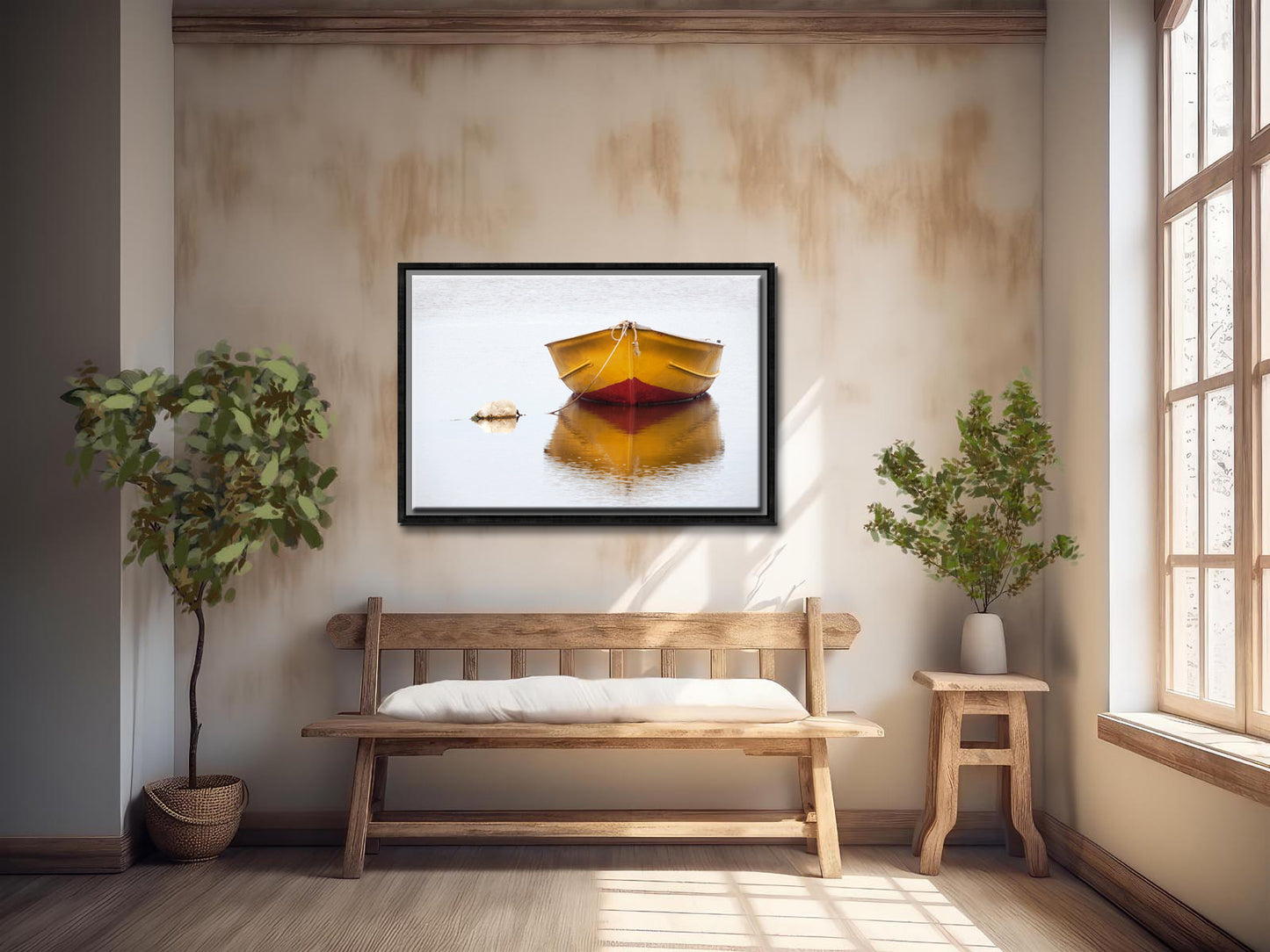 Floating in Silence-Fine Art Photography-A Bright Yellow Boat Floating in Solitude-Canada