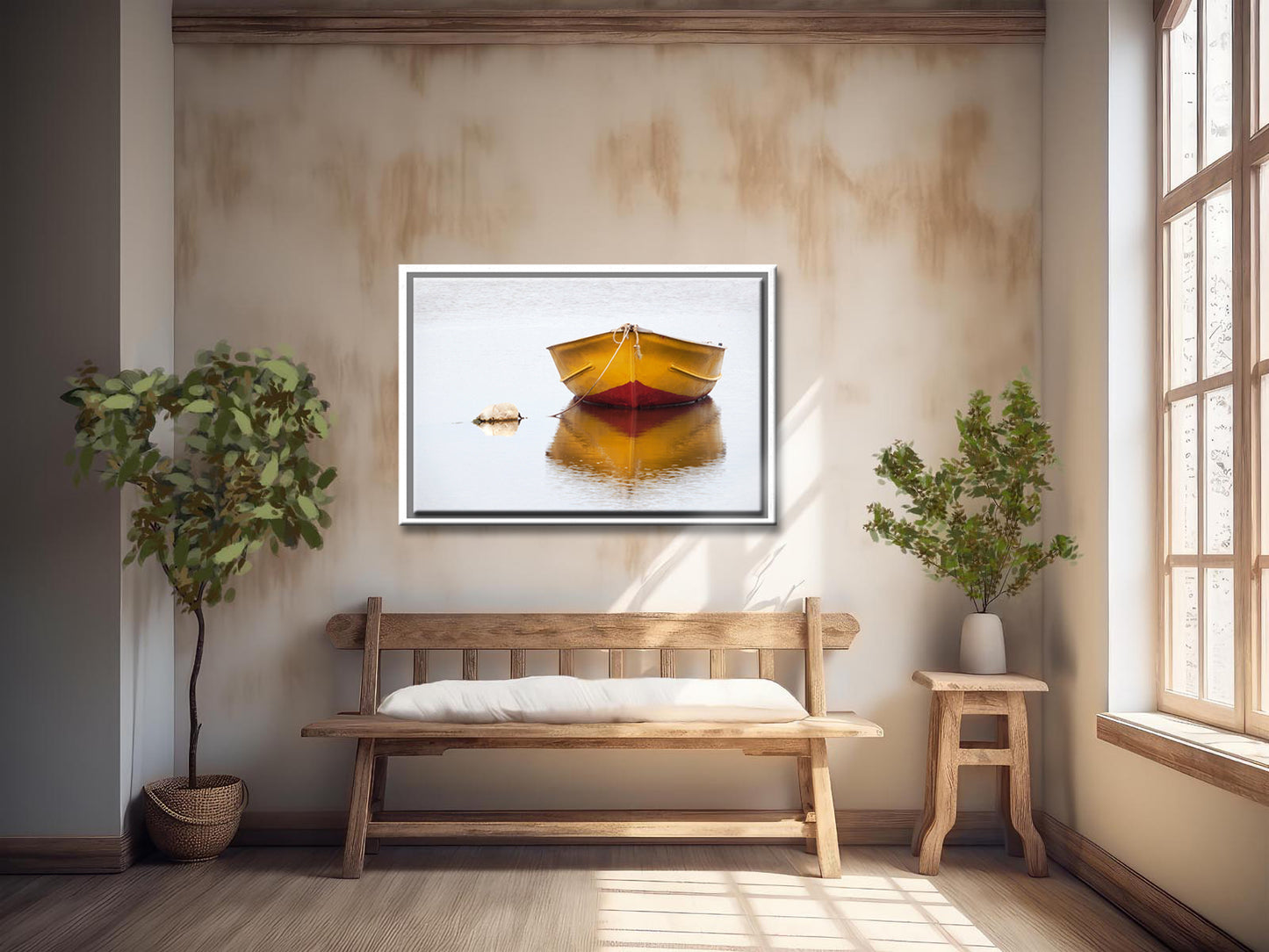 Floating in Silence-Fine Art Photography-A Bright Yellow Boat Floating in Solitude-Canada