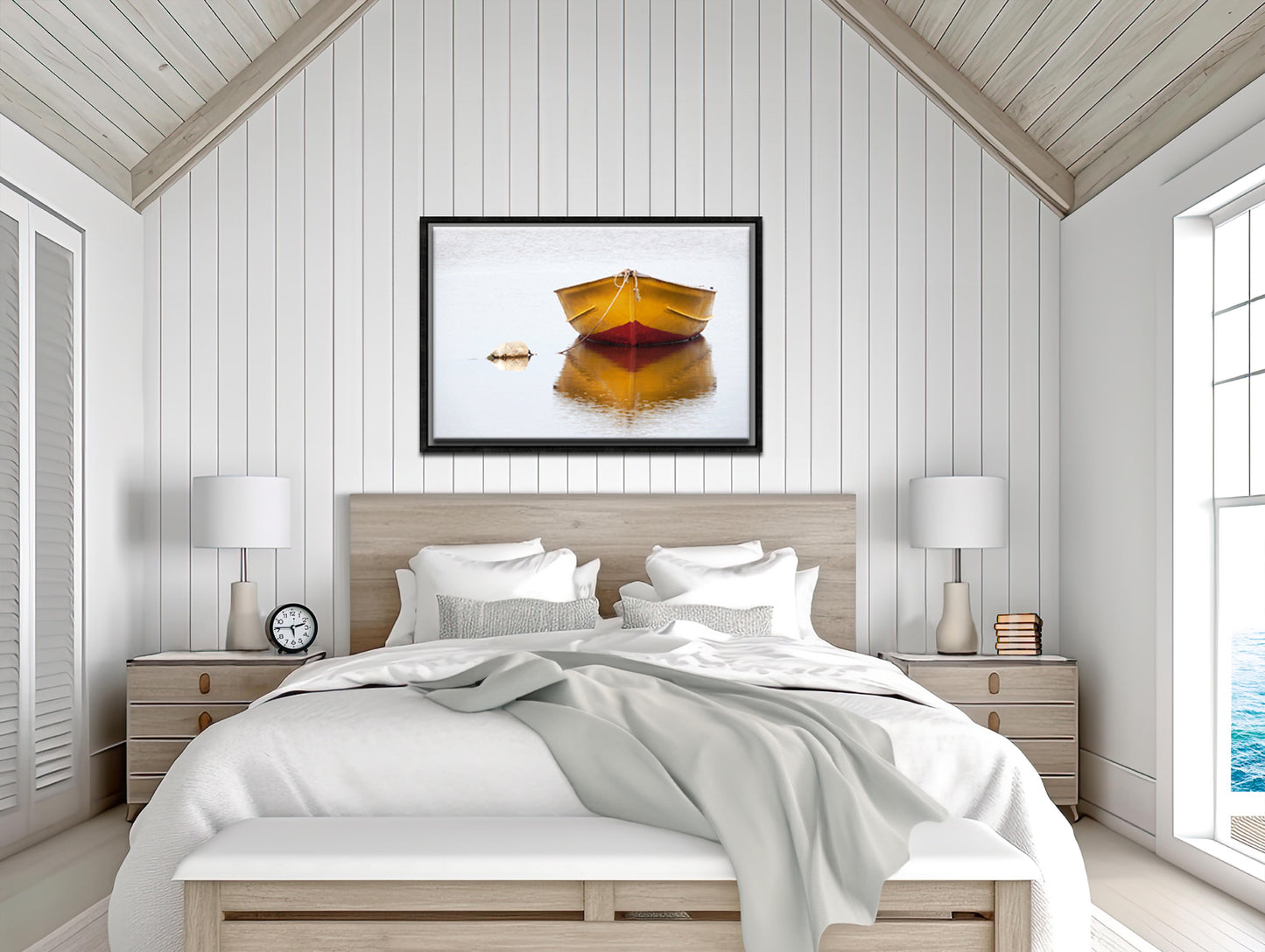 Floating in Silence-Fine Art Photography-A Bright Yellow Boat Floating in Solitude-Canada