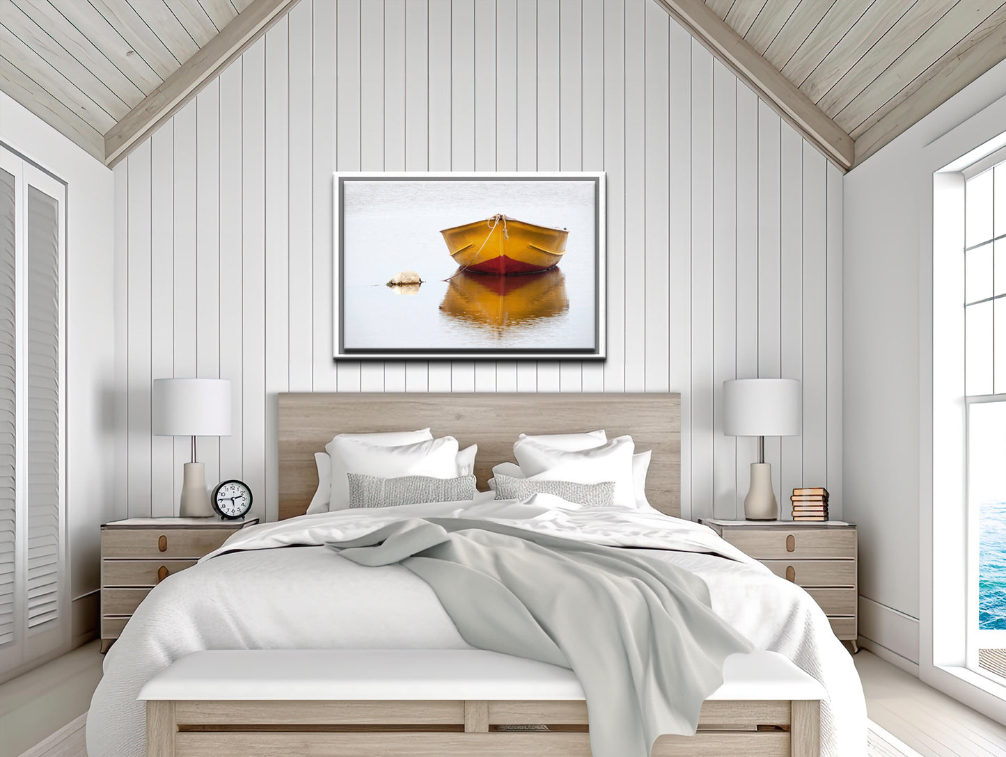 Floating in Silence-Fine Art Photography-A Bright Yellow Boat Floating in Solitude-Canada
