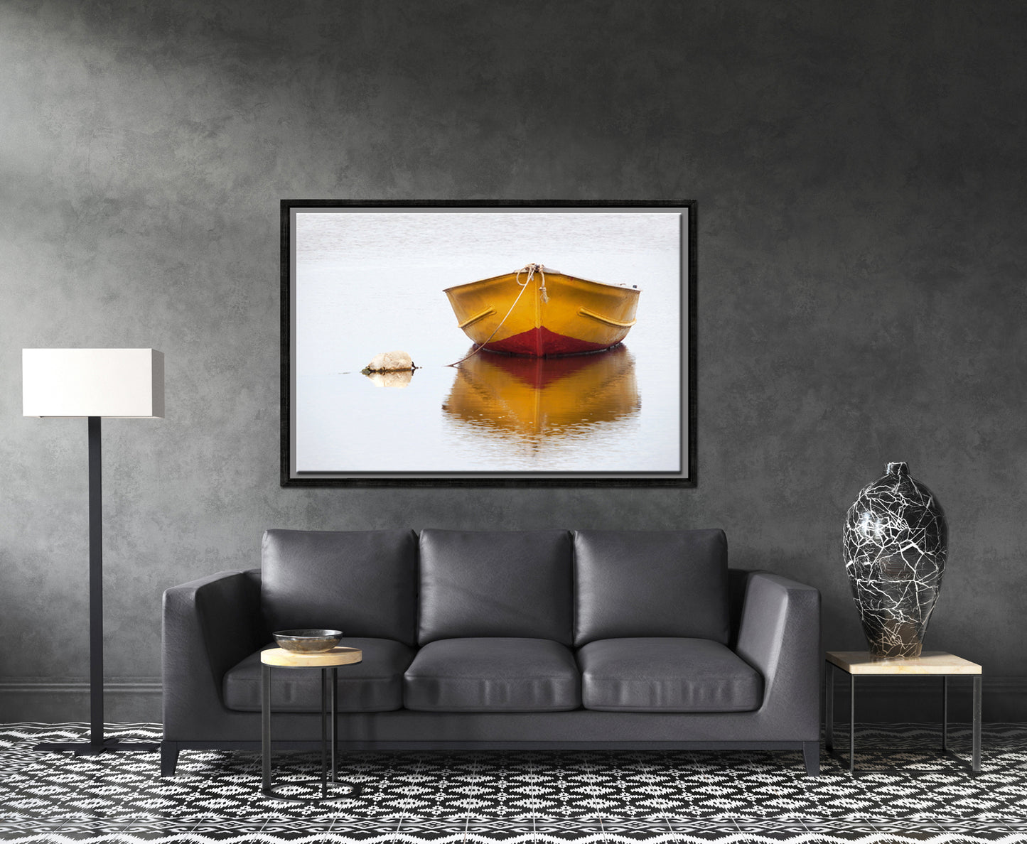 Floating in Silence-Fine Art Photography-A Bright Yellow Boat Floating in Solitude-Canada