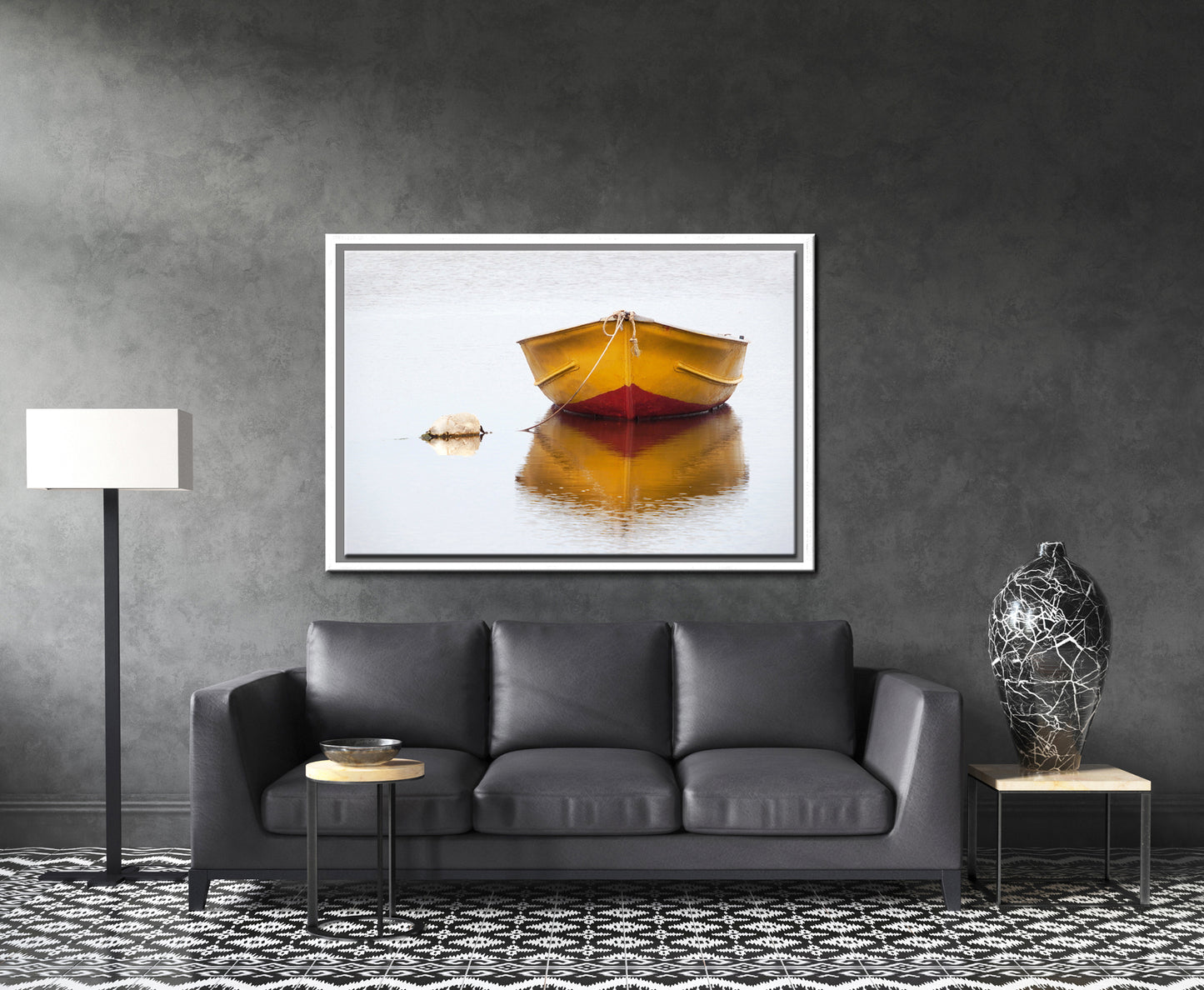 Floating in Silence-Fine Art Photography-A Bright Yellow Boat Floating in Solitude-Canada