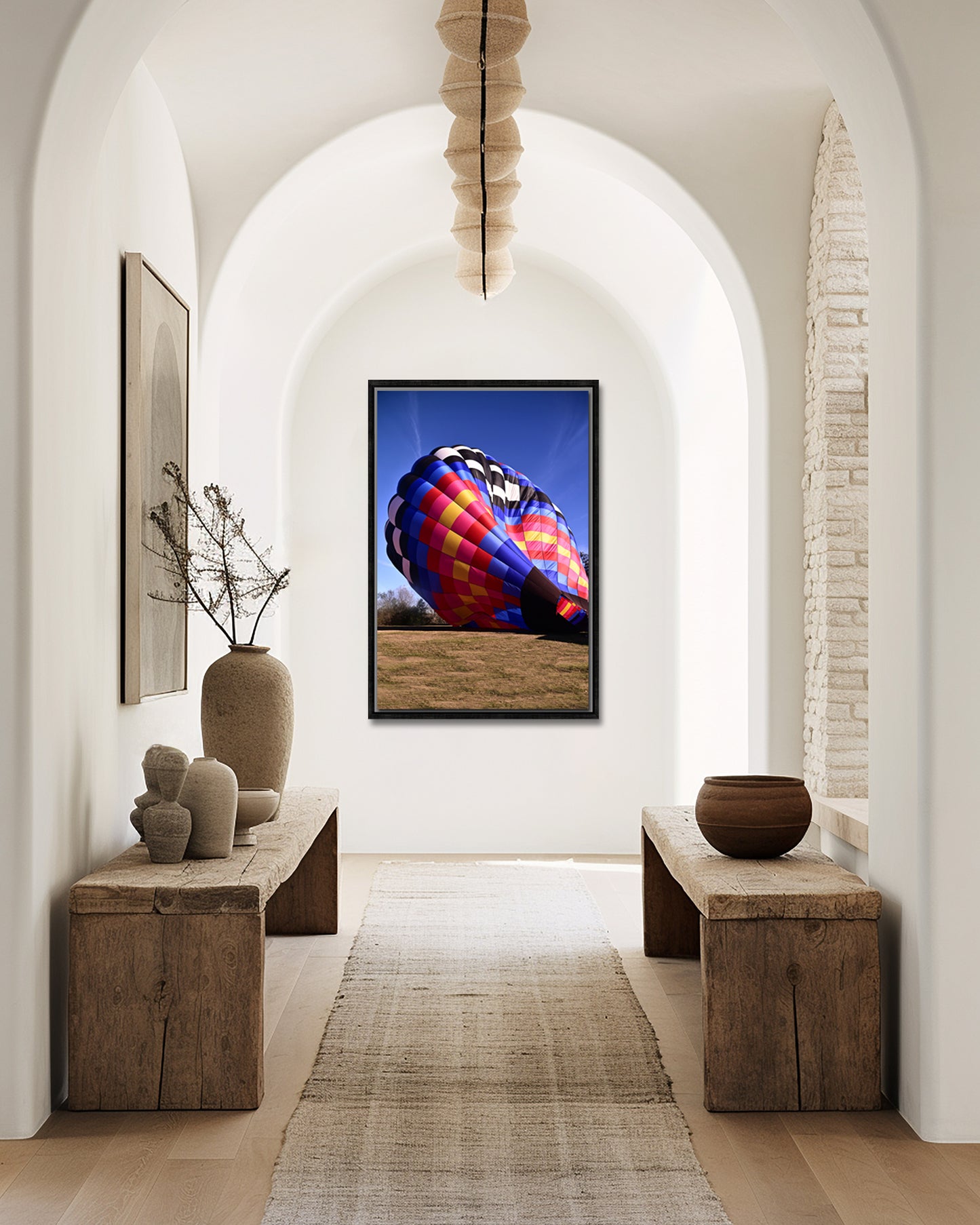 Bright and bold, colorful hotair balloon ready to take off, fine art print on canvas by Kristen Olivares