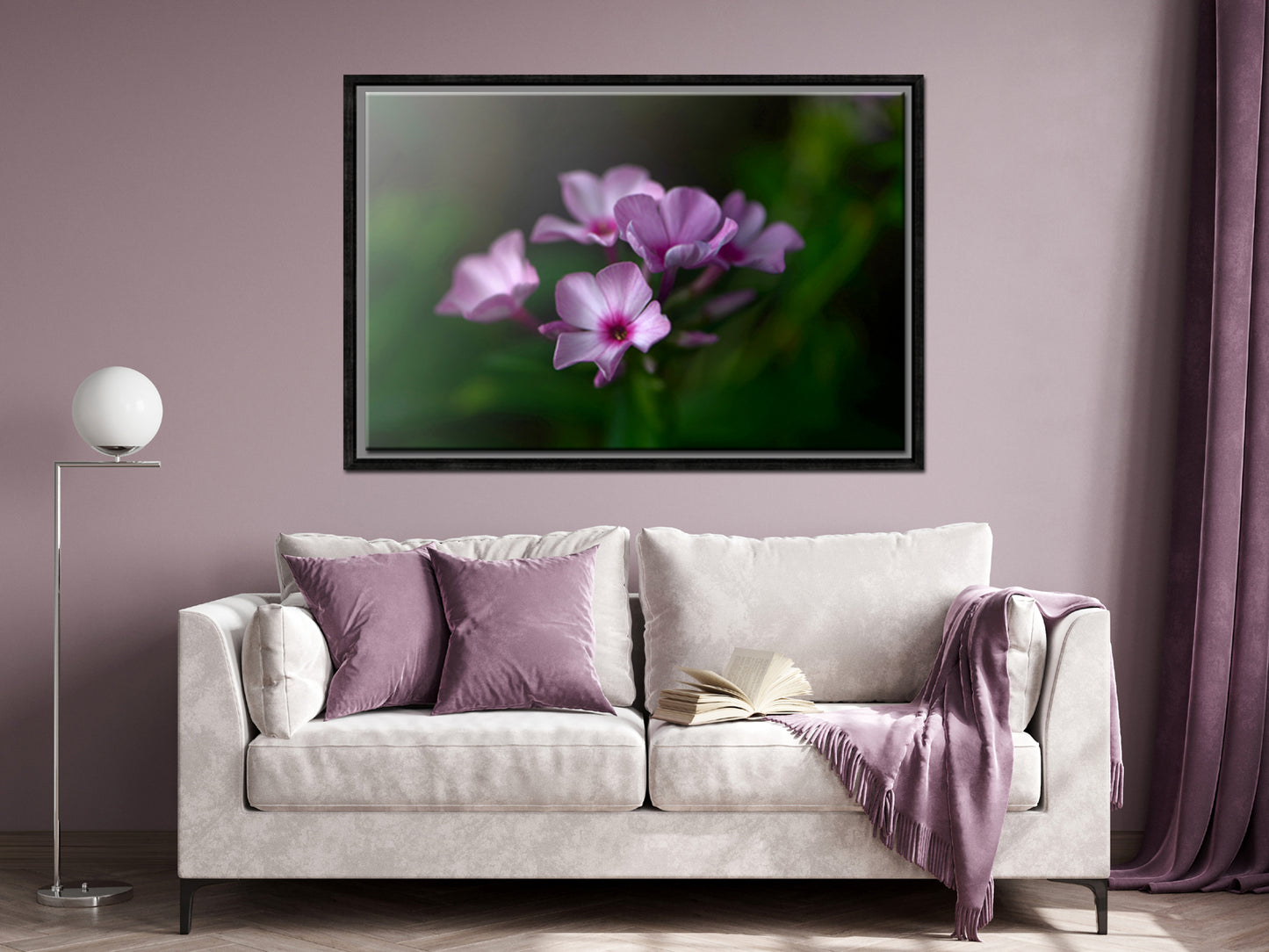 Beautiful pink Phlox flower. Framed fine art photography. Canvas wall art by Kristen Olivares