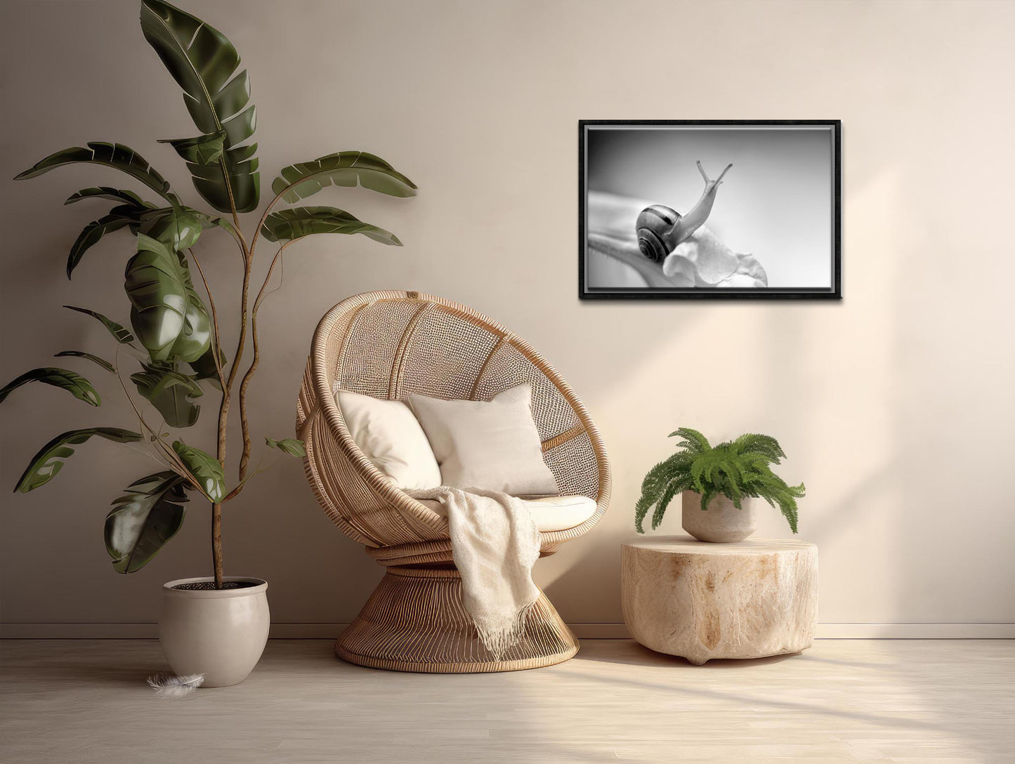 Reaching Toward the Light-Fine Art Photography-Snail in the Garden-Black and White