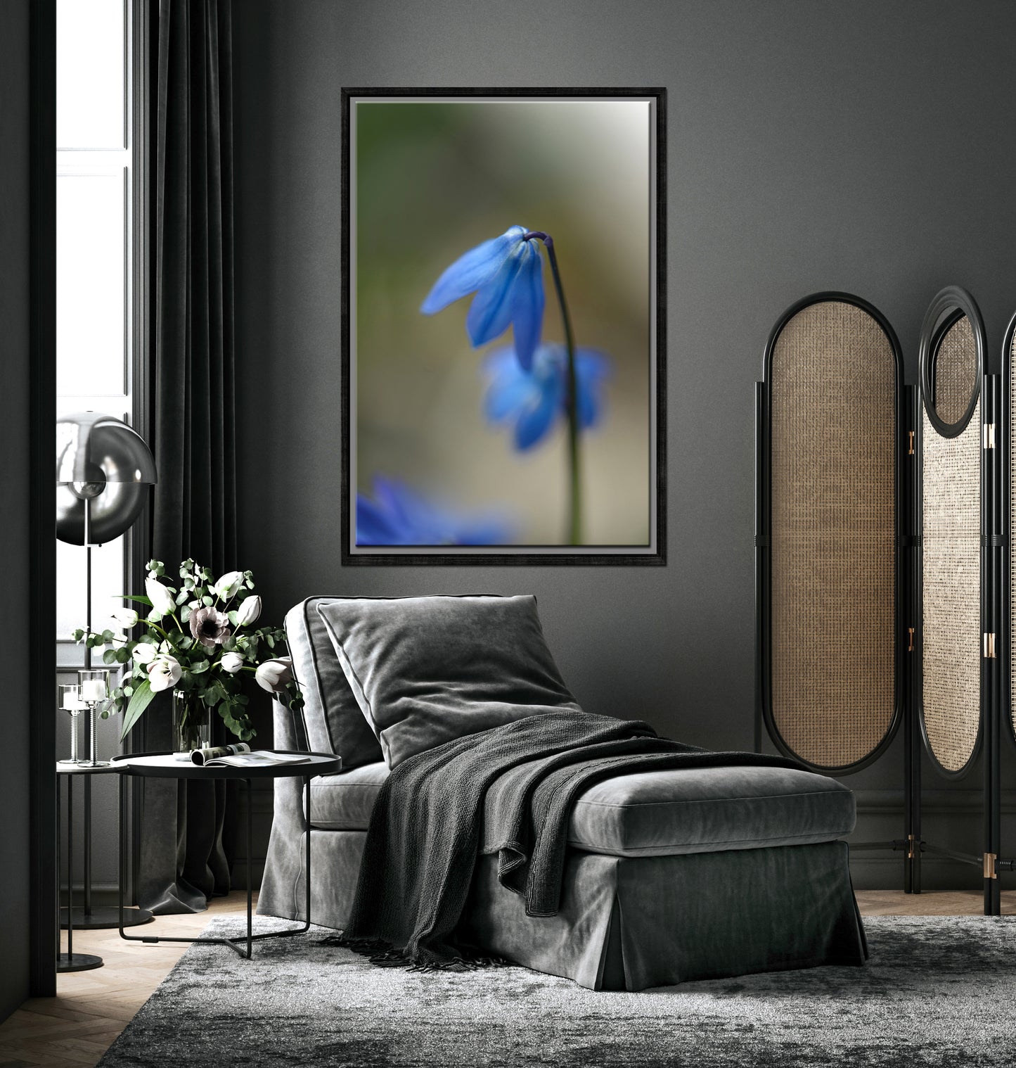 Delicate, Blue Siberian Squill Flowers. Framed fine art photography by Kristen Olivares.