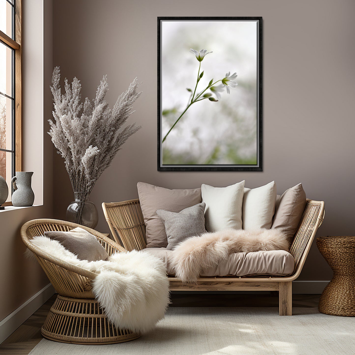 Beautiful, delicate white Stitchwort Flowers. Framed fine art photography, Canvas wall art by Kristen Olivares.