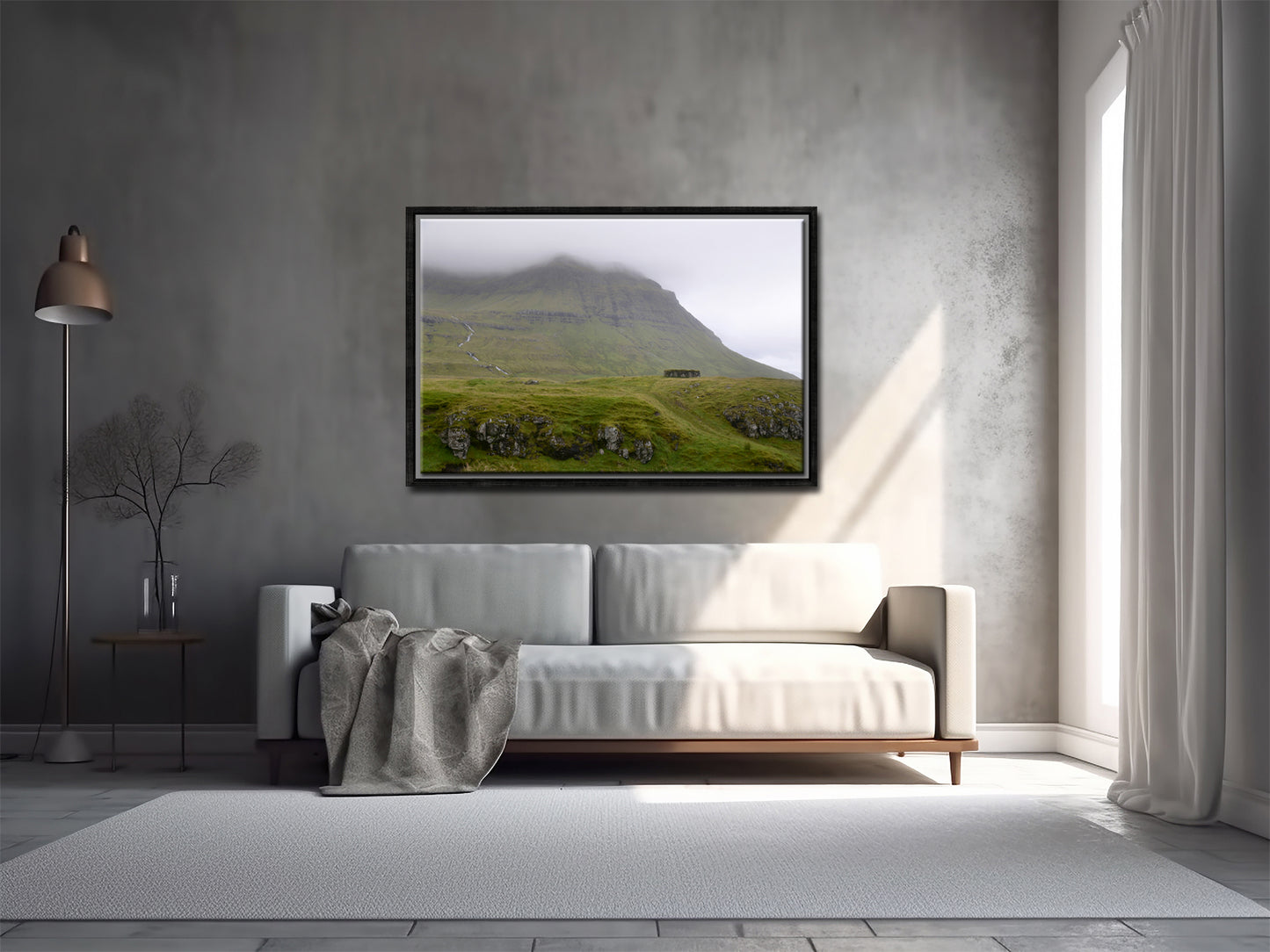 Beautiful old stone shack used to a sheep shelter in the foggy lands of the Faroe Islands. Framed fine art photography by Kristen Olivares