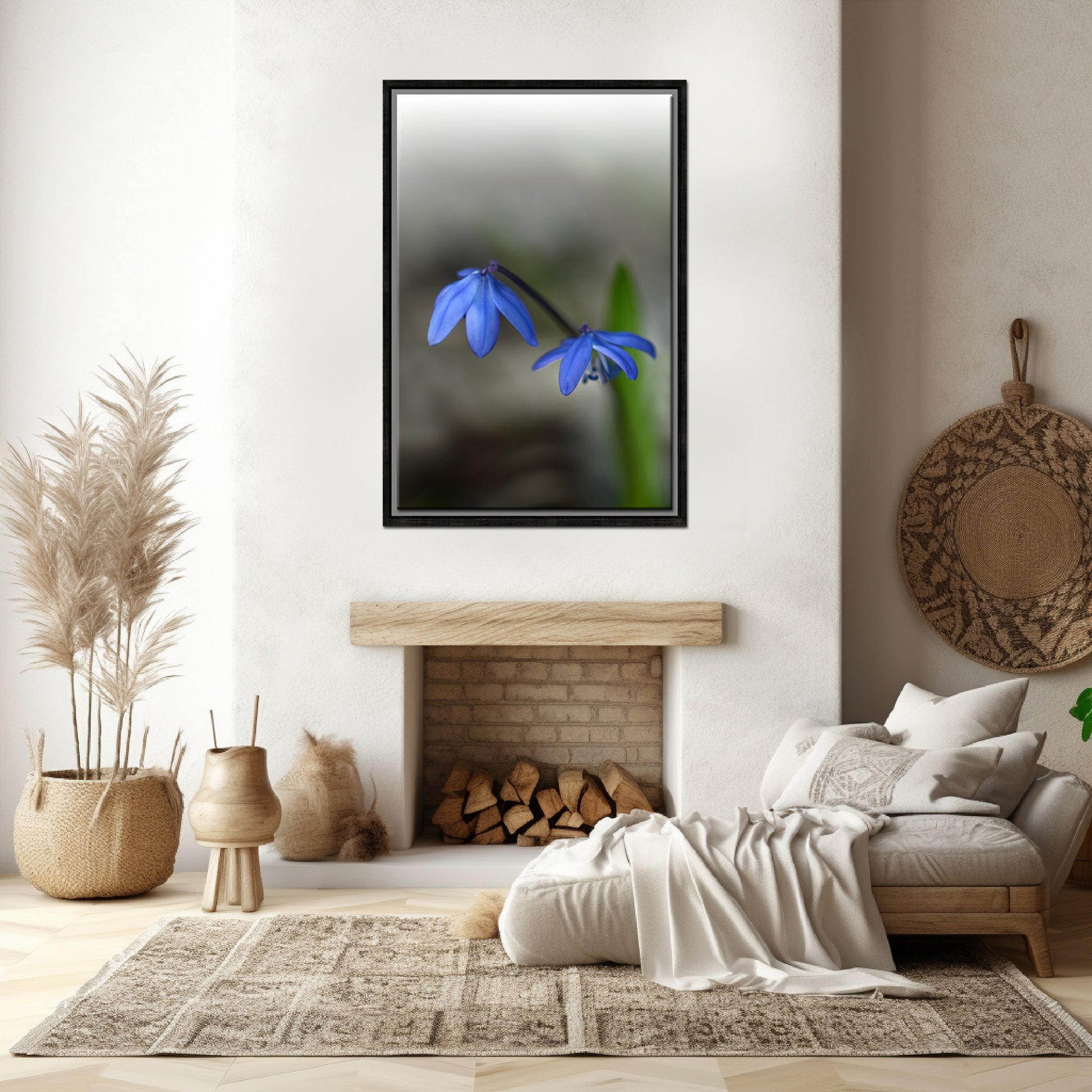 Blue Siberian Squill Flowers. Framed Canvas wall art by Kristen Olivares.