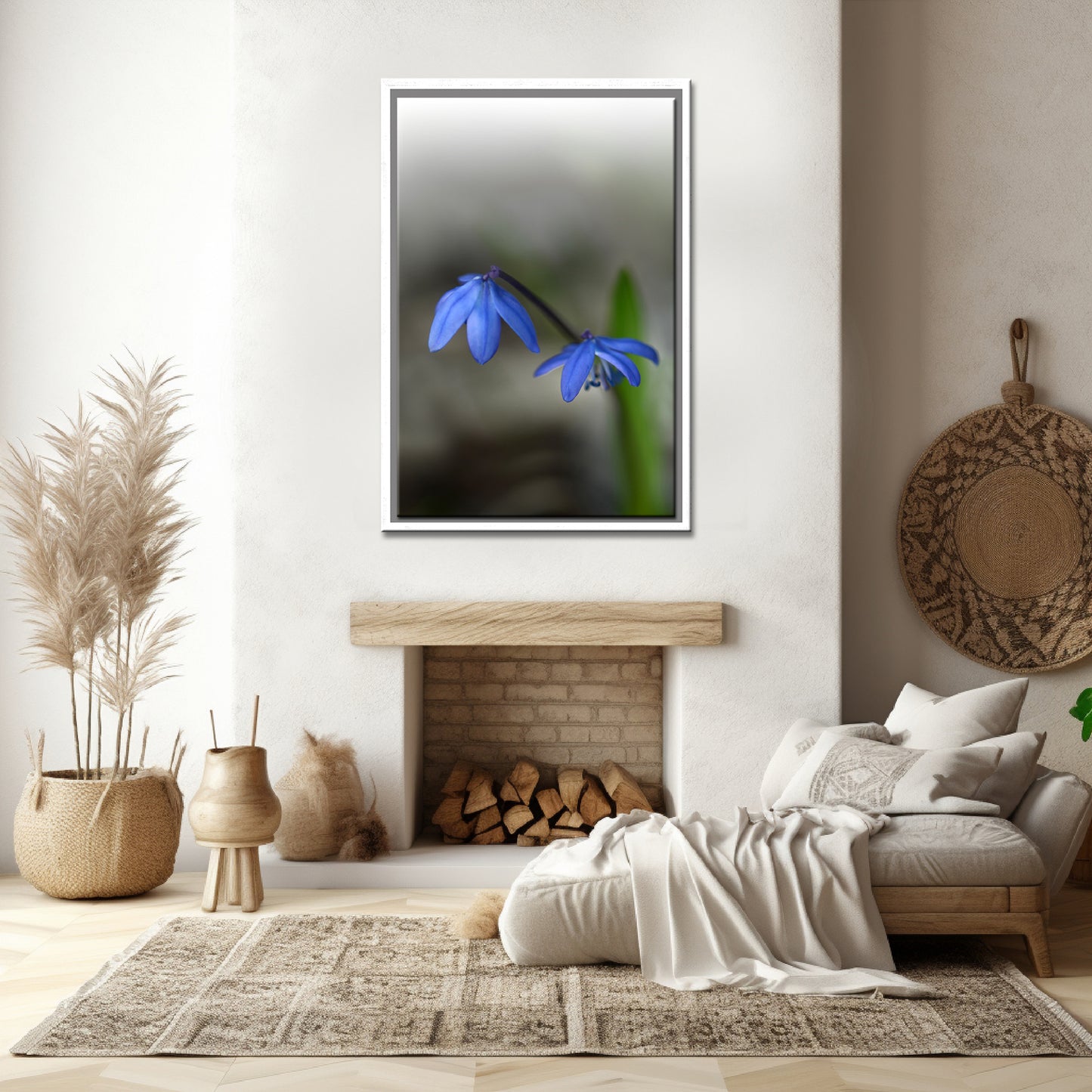 Blue Siberian Squill Flowers. Framed Canvas wall art by Kristen Olivares.