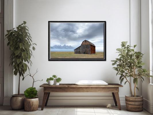 Beautiful old barn among the group of John Moultons Barns in the Grand Tetons. Framed Canvas Wall Art. Fine Art Photography by Kristen Olivares.