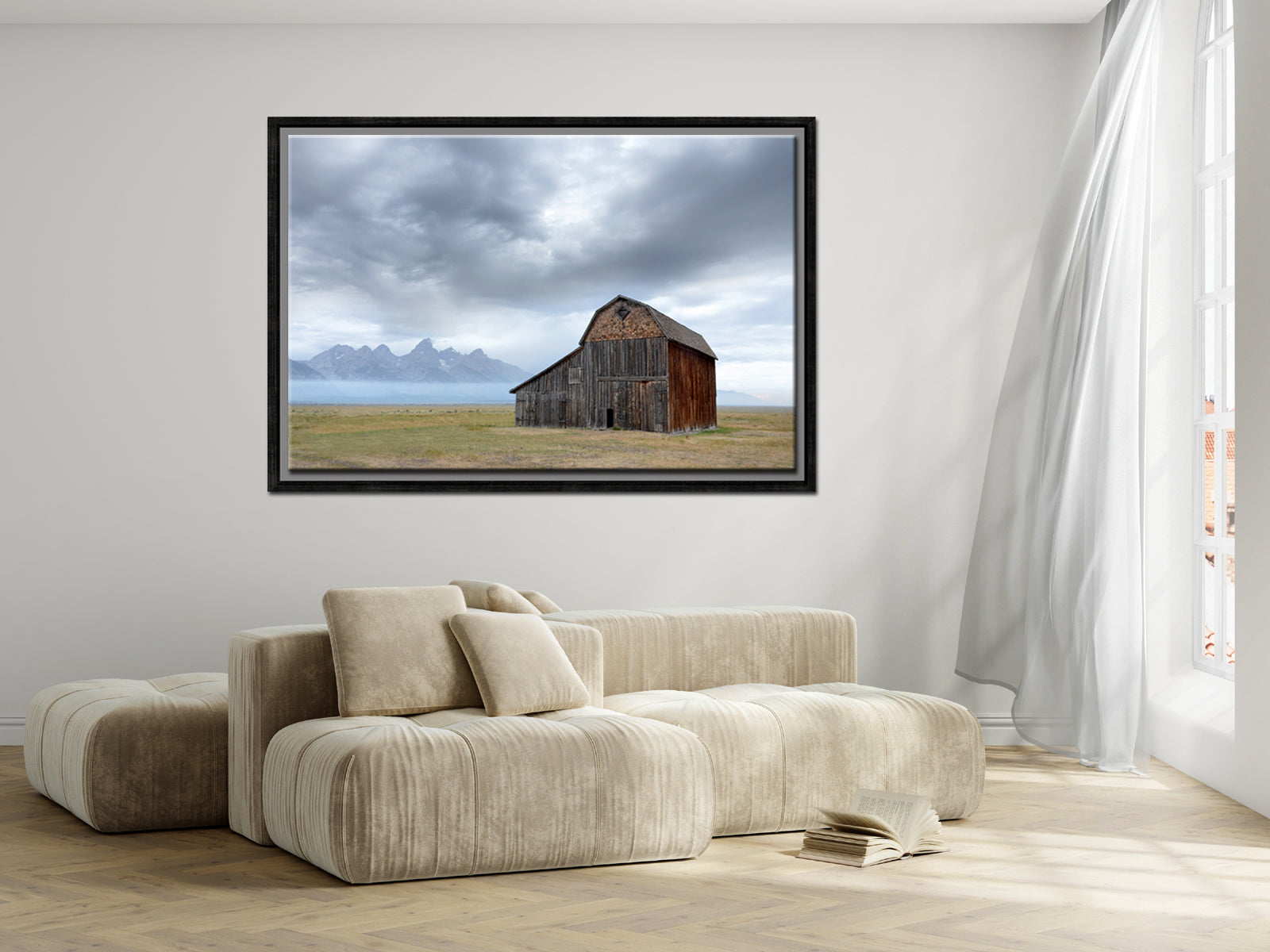 Beautiful old barn among the group of John Moultons Barns in the Grand Tetons. Framed Canvas Wall Art. Fine Art Photography by Kristen Olivares.
