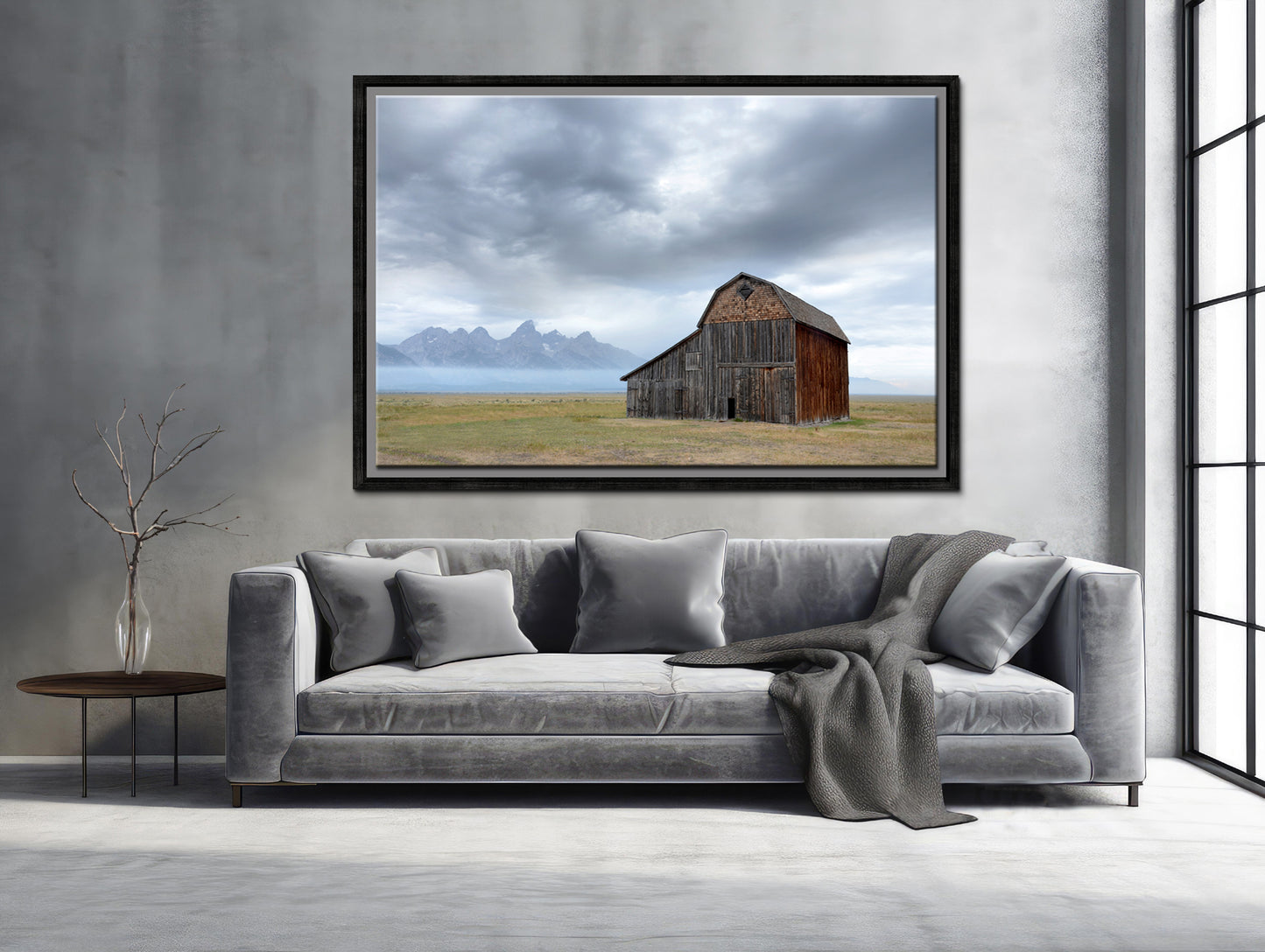 Beautiful old barn among the group of John Moultons Barns in the Grand Tetons. Framed Canvas Wall Art. Fine Art Photography by Kristen Olivares.