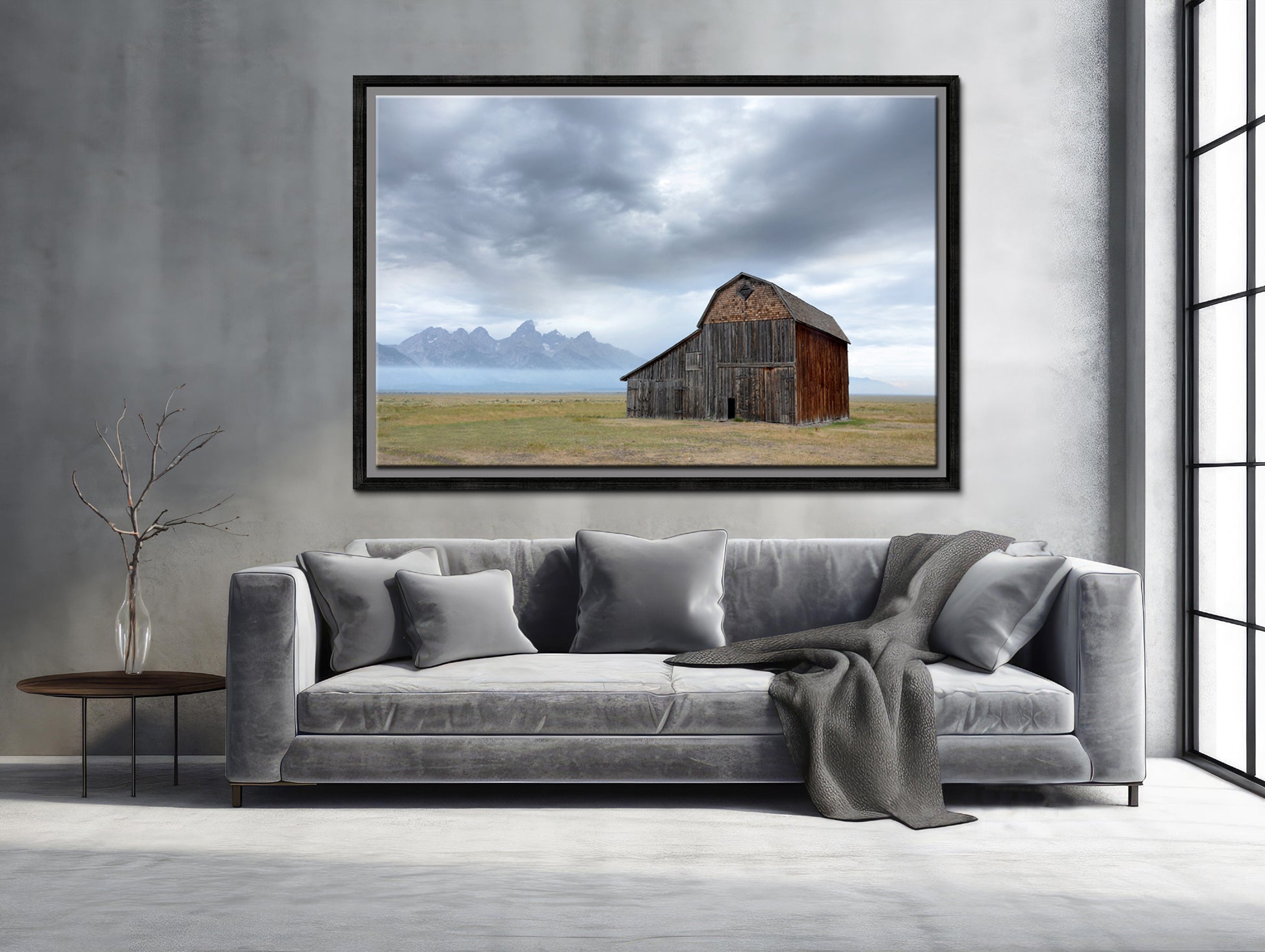 Beautiful old barn among the group of John Moultons Barns in the Grand Tetons. Framed Canvas Wall Art. Fine Art Photography by Kristen Olivares.