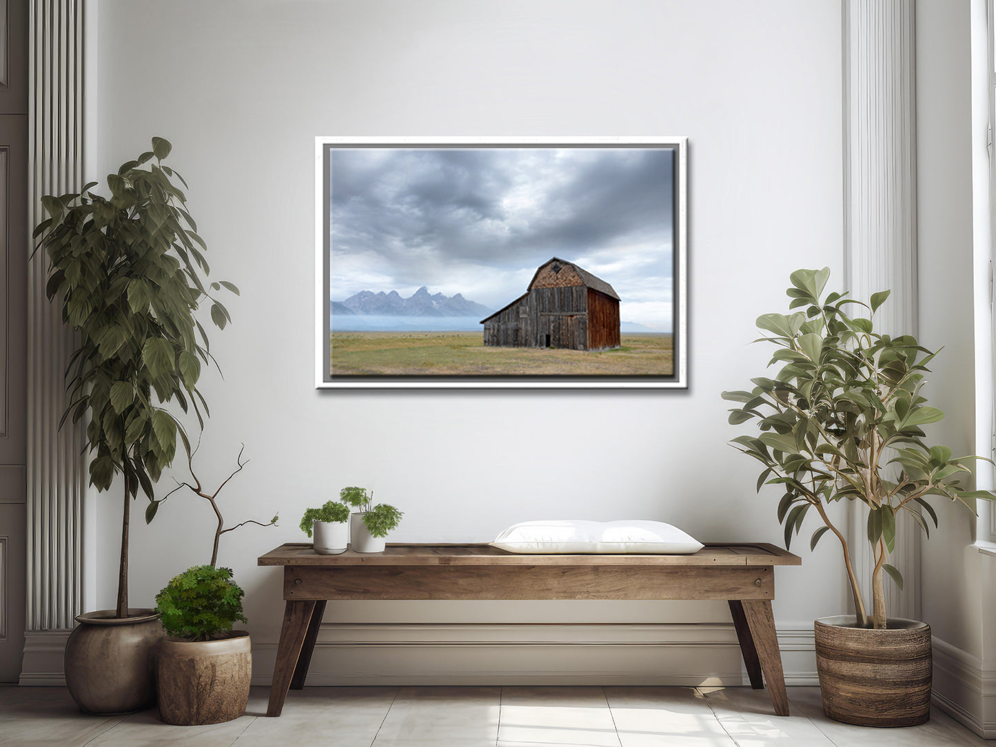 Beautiful old barn among the group of John Moultons Barns in the Grand Tetons. Framed Canvas Wall Art. Fine Art Photography by Kristen Olivares.