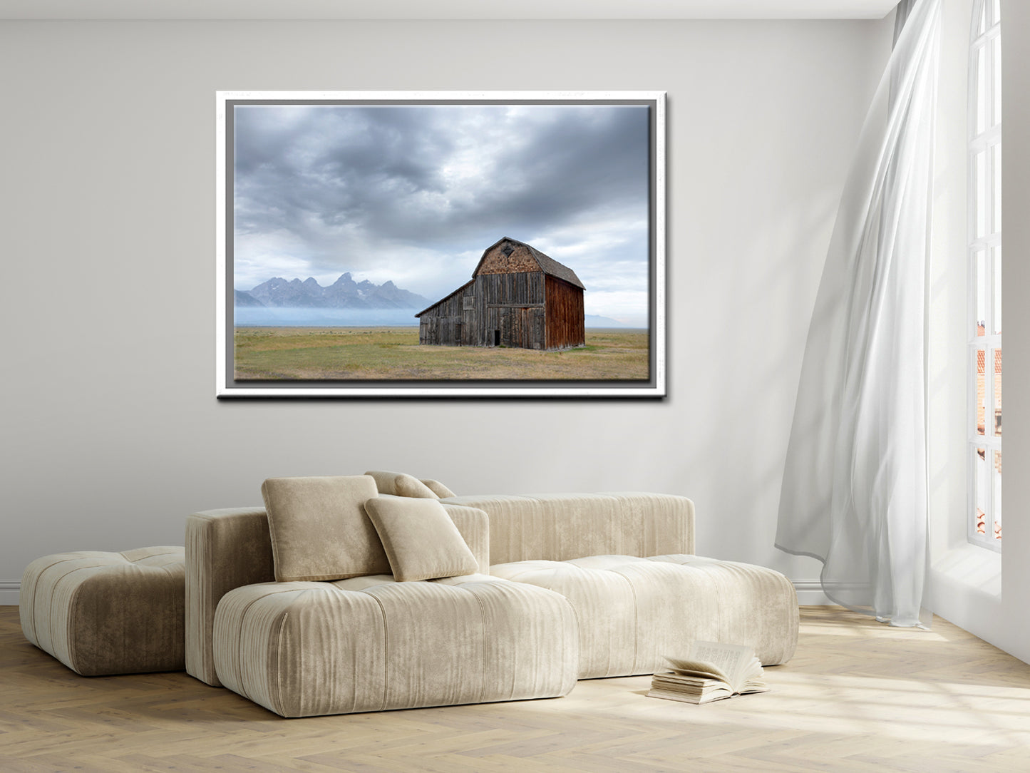 Beautiful old barn among the group of John Moultons Barns in the Grand Tetons. Framed Canvas Wall Art. Fine Art Photography by Kristen Olivares.