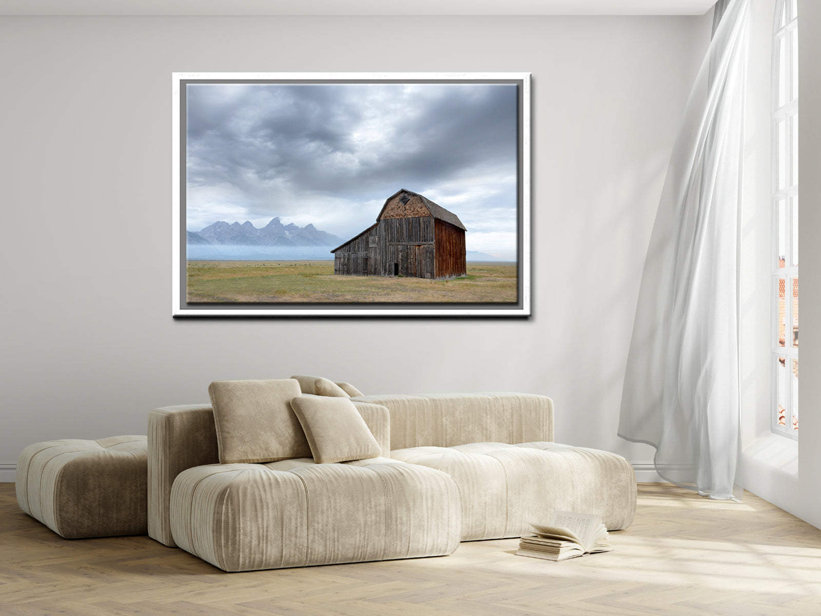 Beautiful old barn among the group of John Moultons Barns in the Grand Tetons. Framed Canvas Wall Art. Fine Art Photography by Kristen Olivares.