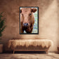 Beautiful brown cow in the green fields of Iceland. Framed canvas wall art by Kristen Olivares.