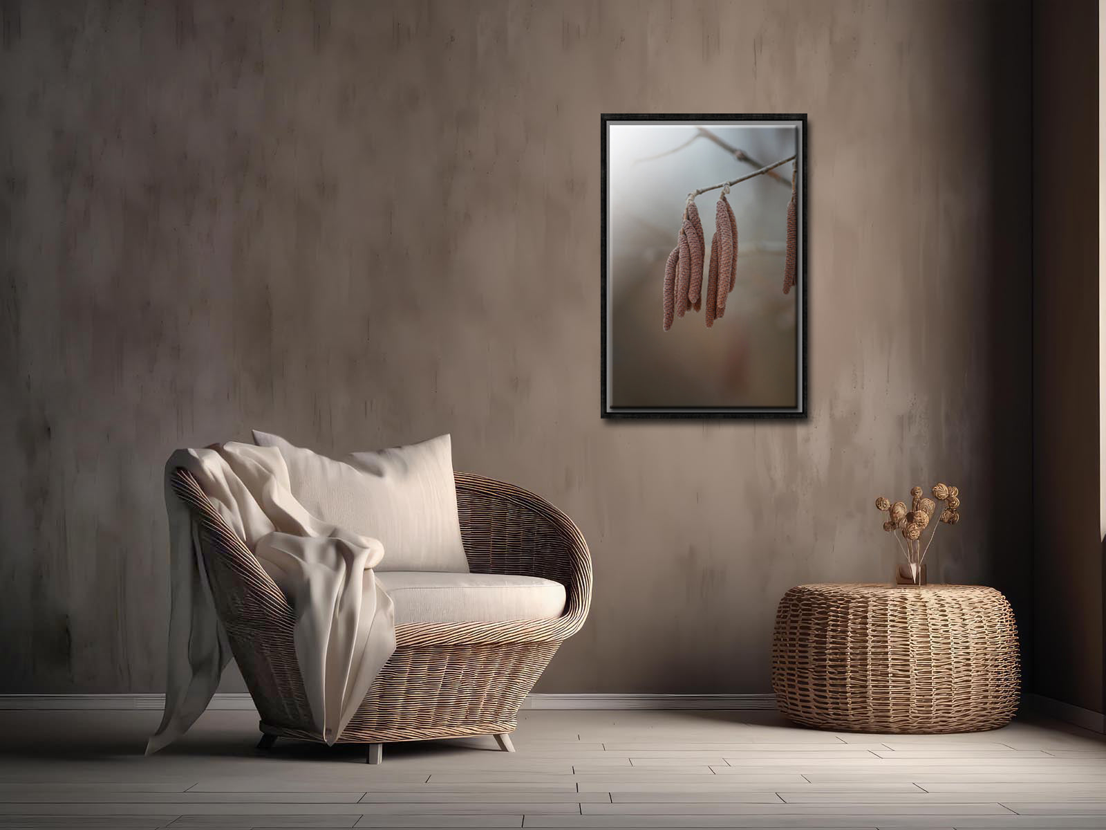 Catkins on a spring day. Macro photo, framed , ready to hang, by Kristen Olvares