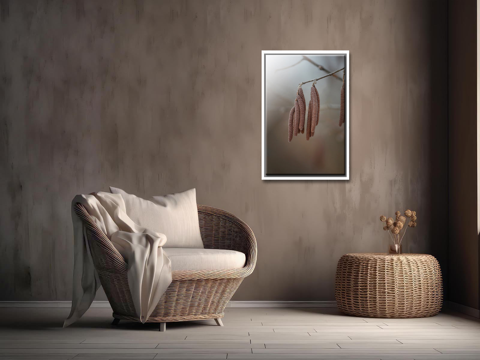 Catkins on a spring day. Macro photo, framed, ready to hang, by Kristen Olvares