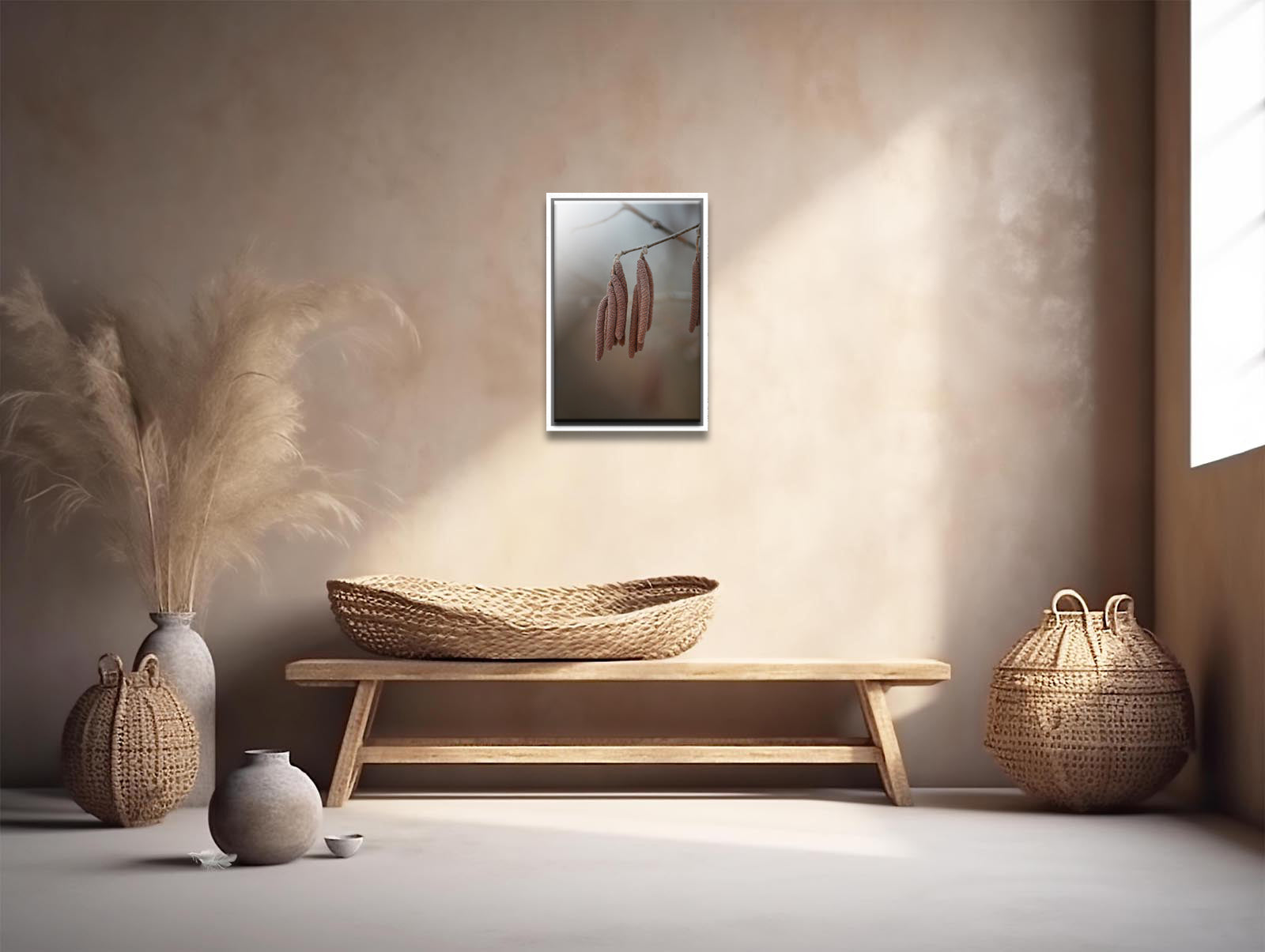 Catkins on a spring day. Macro photo, framed , ready to hang, by Kristen Olvares