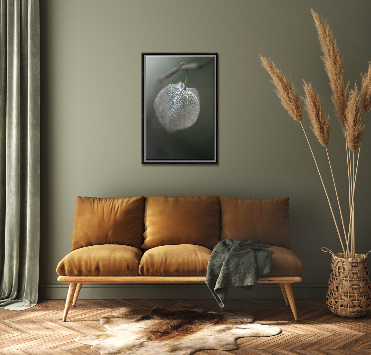 Chinese Lantern up close macro photo. Framed canvas photo by Kristen Olivares