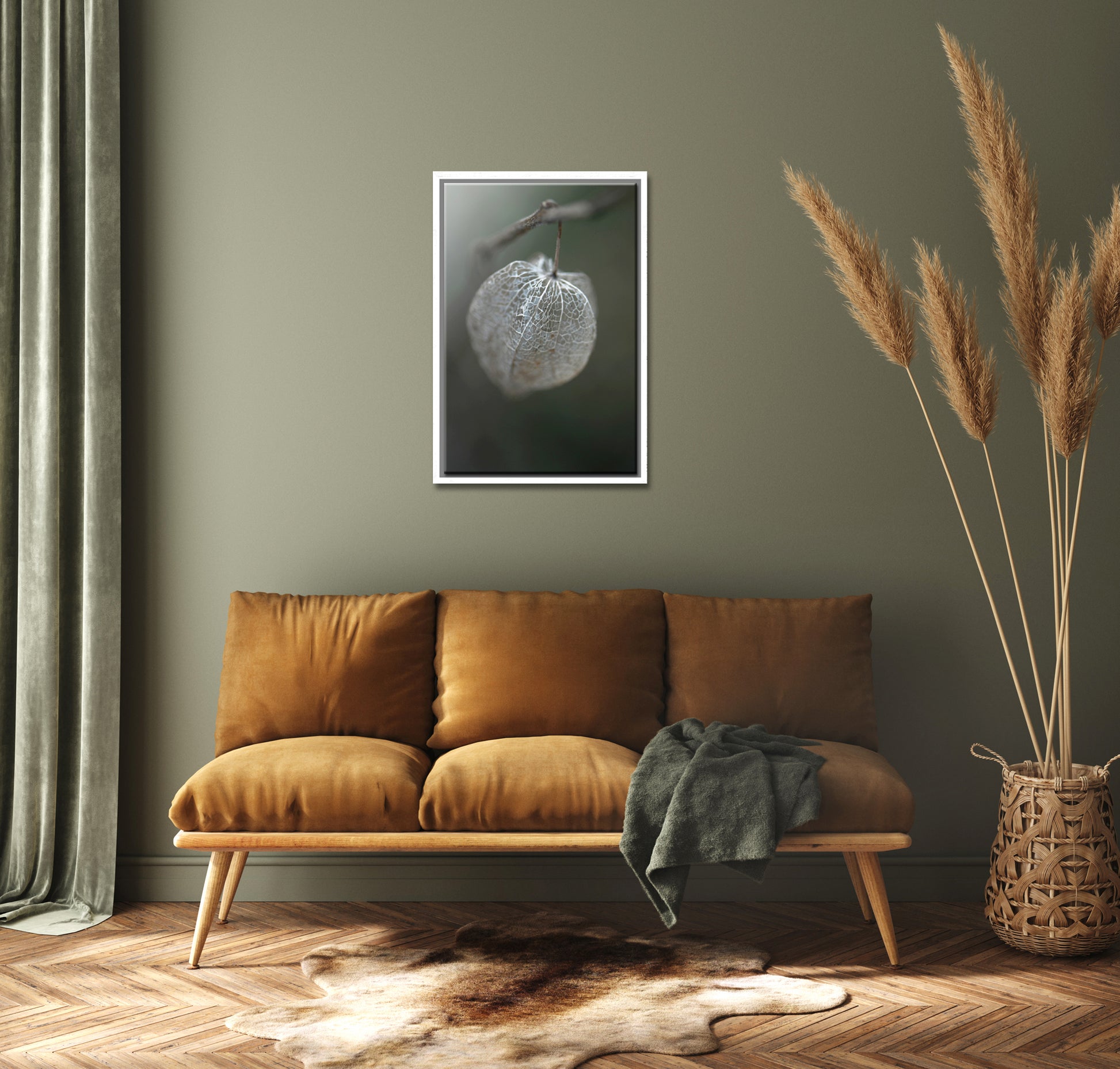 Chinese Lantern up close macro photo. Framed canvas photo by Kristen Olivares