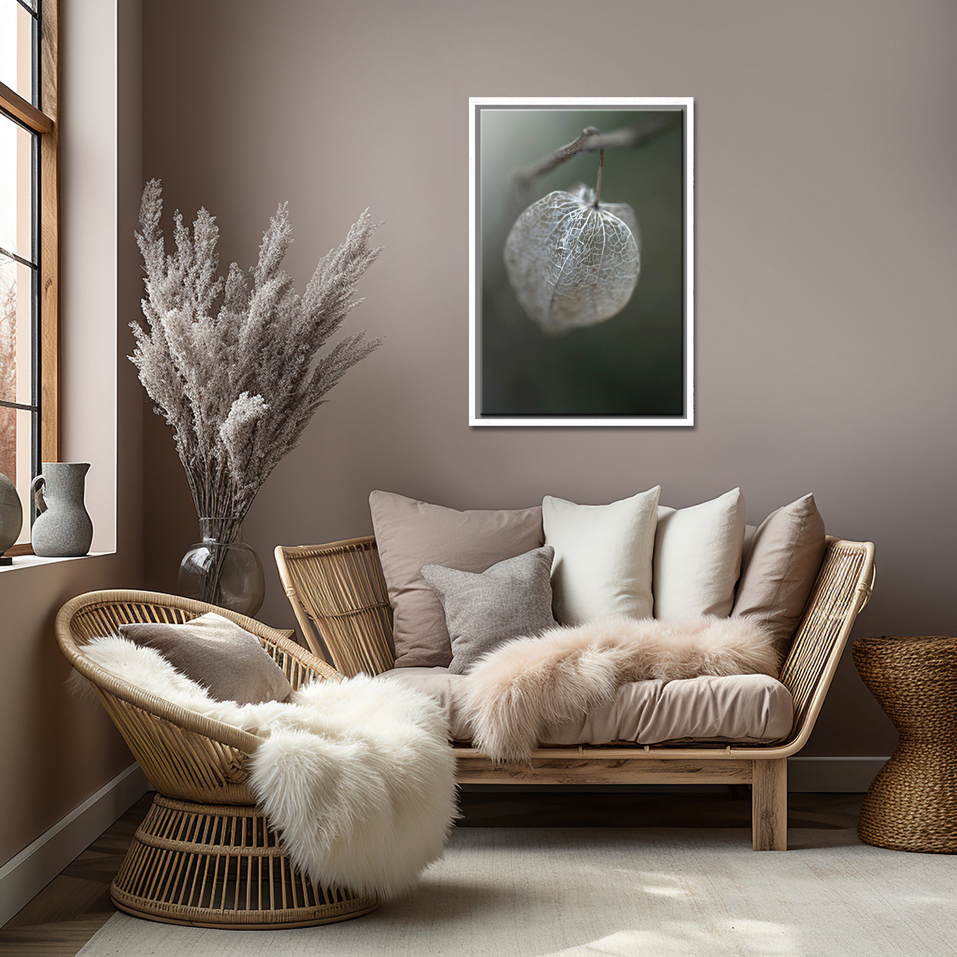 Chinese Lantern up close macro photo. Framed canvas photo by Kristen Olivares