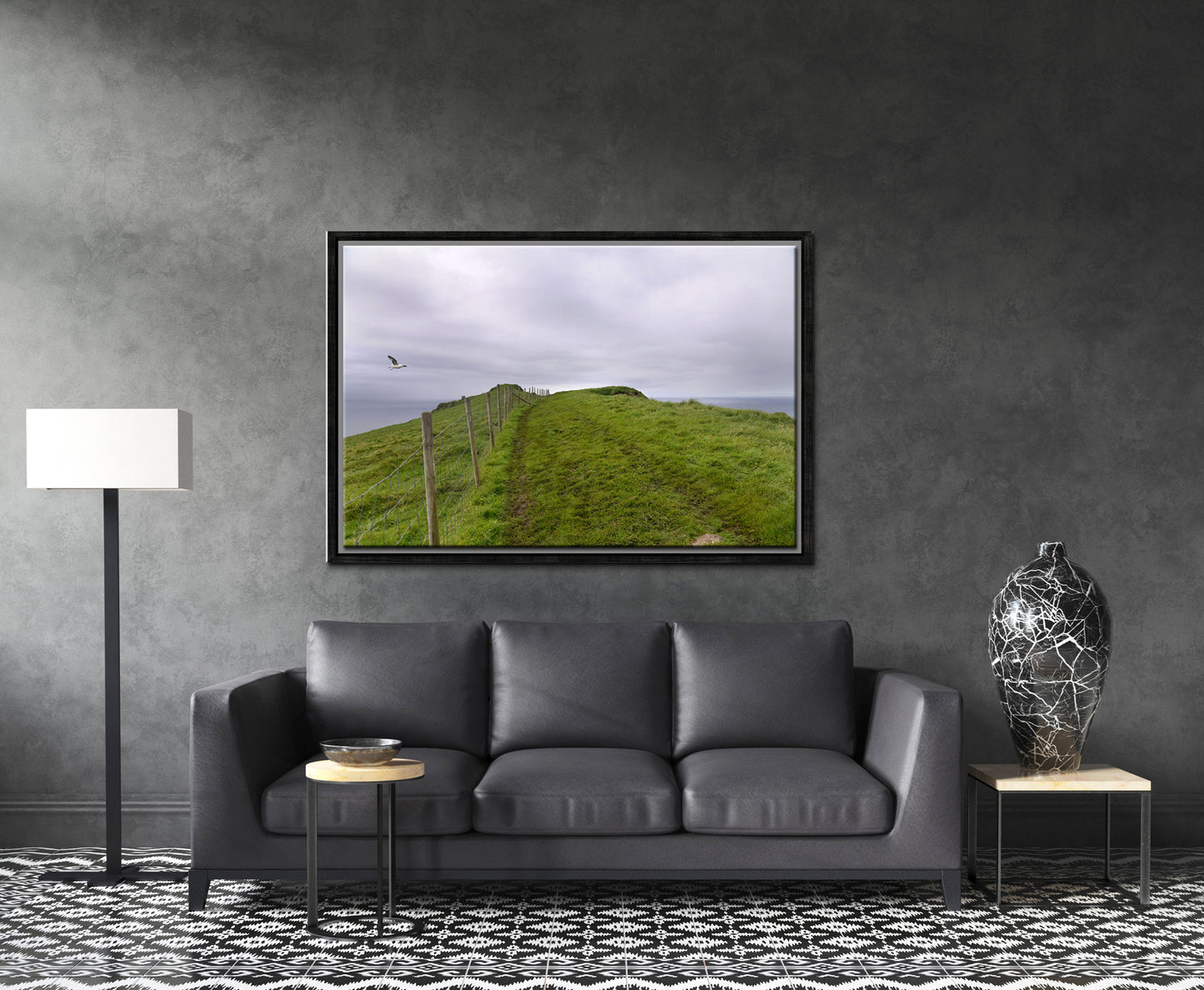Beautiful image of a path along a cliff in the Faroe Islands. Framed fine art photography by Kristen Olivares