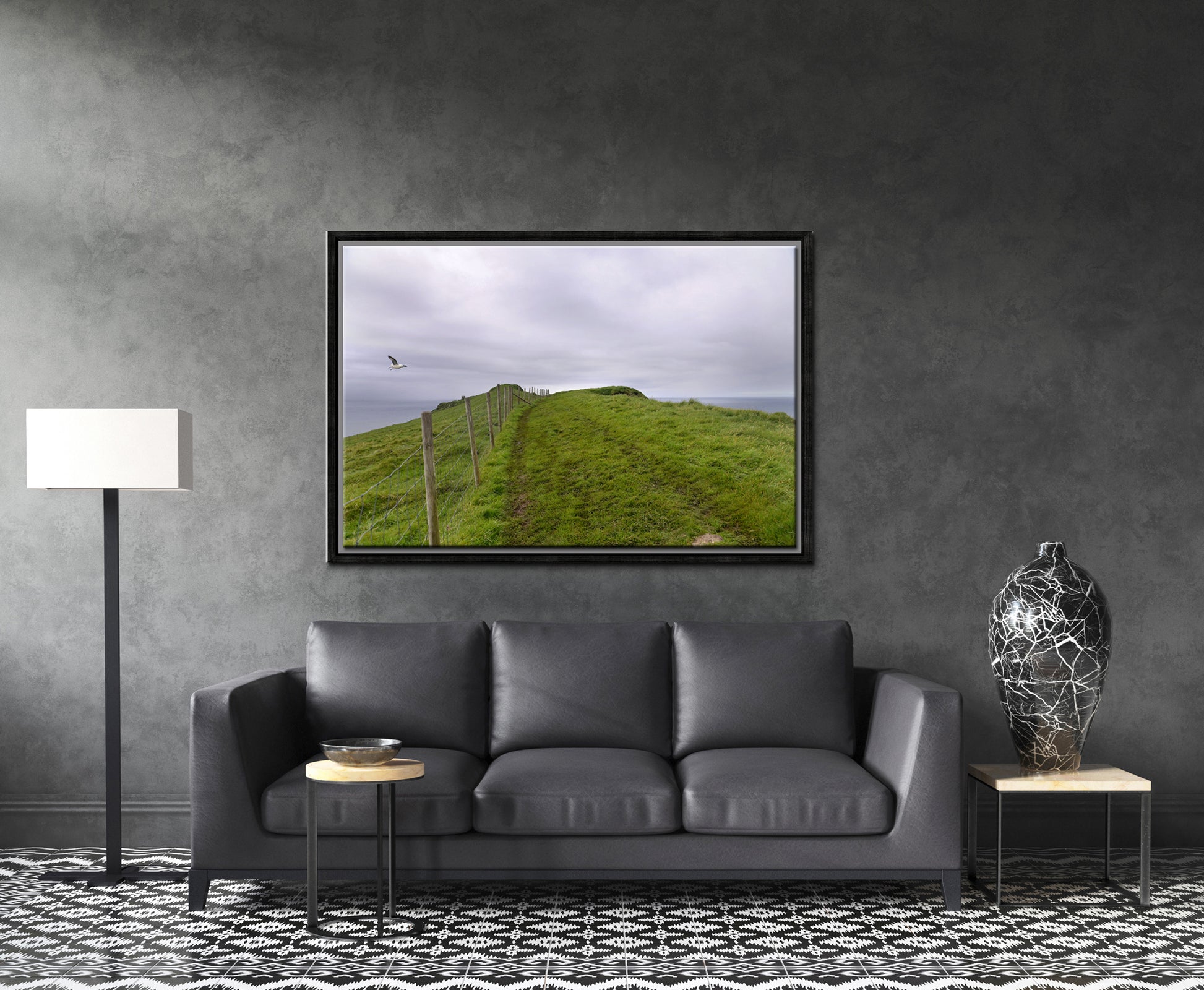 Beautiful image of a path along a cliff in the Faroe Islands. Framed fine art photography by Kristen Olivares