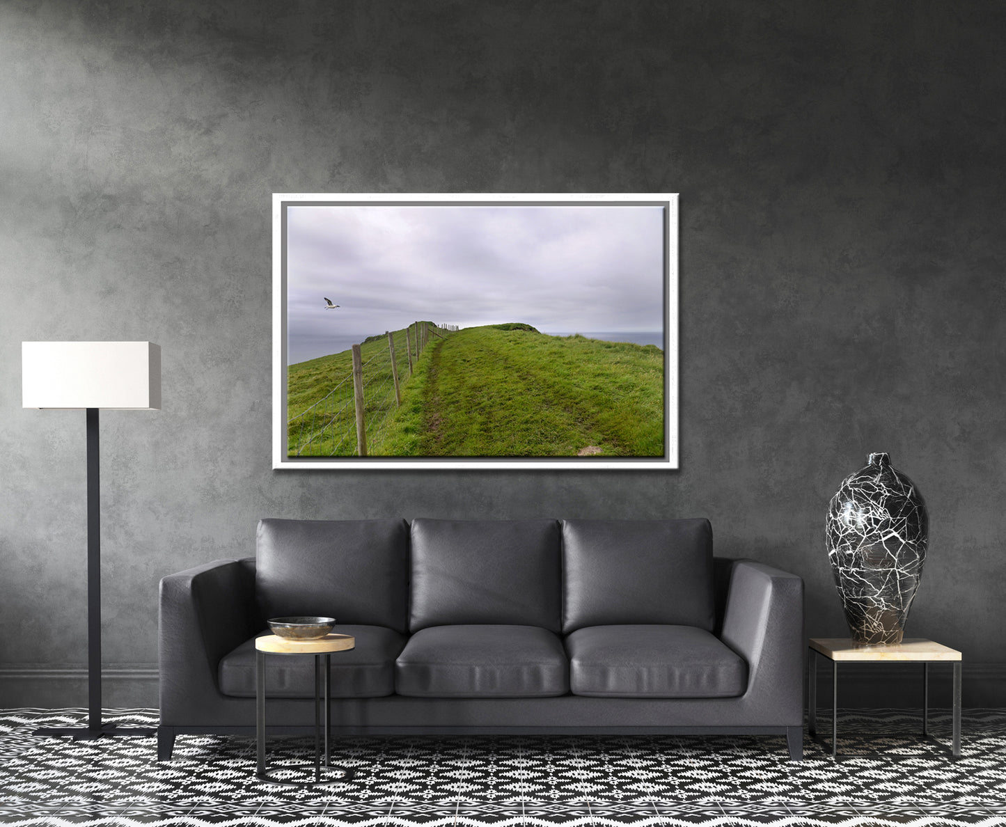 Beautiful image of a path along a cliff in the Faroe Islands. Framed fine art photography by Kristen Olivares