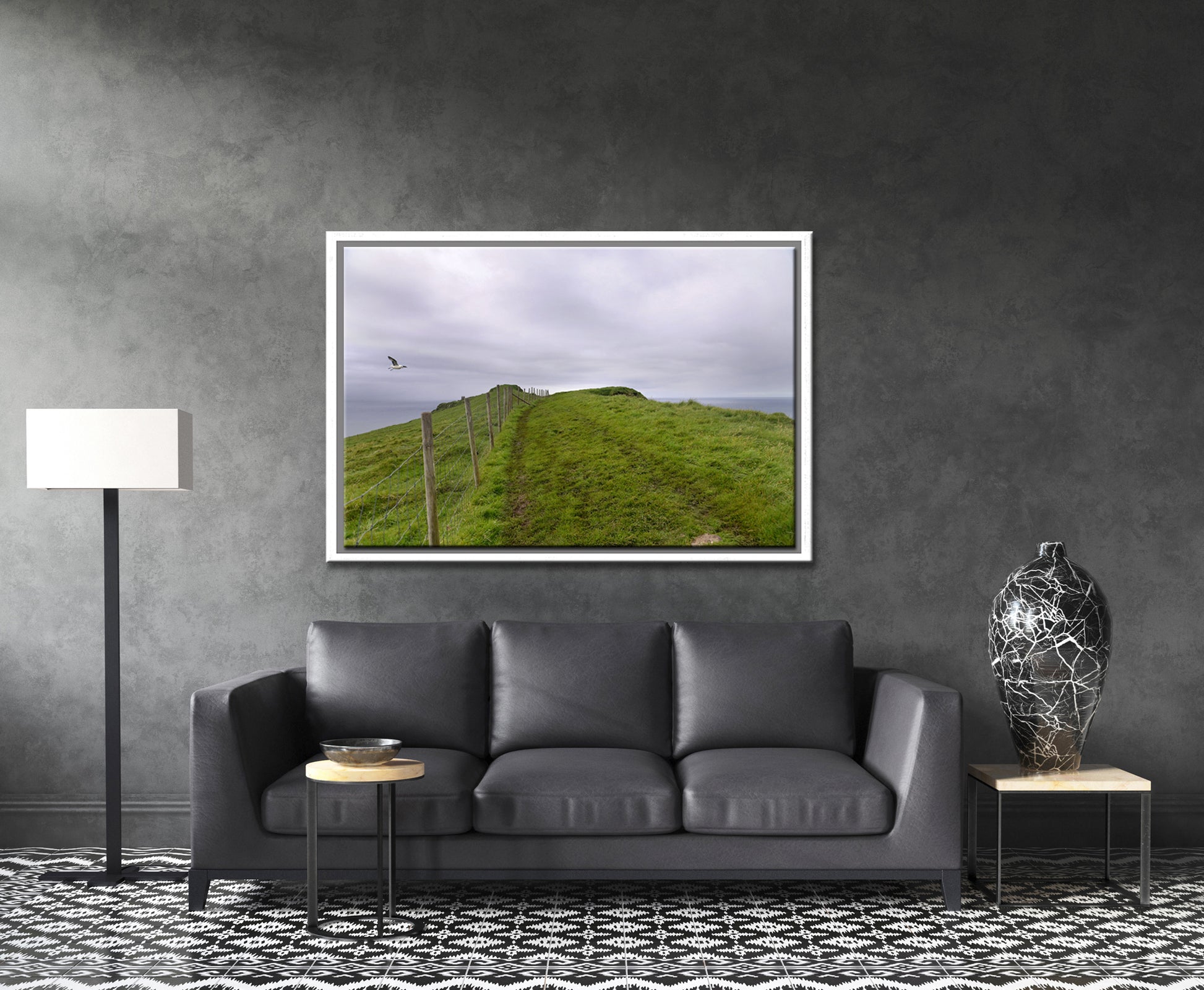 Beautiful image of a path along a cliff in the Faroe Islands. Framed fine art photography by Kristen Olivares