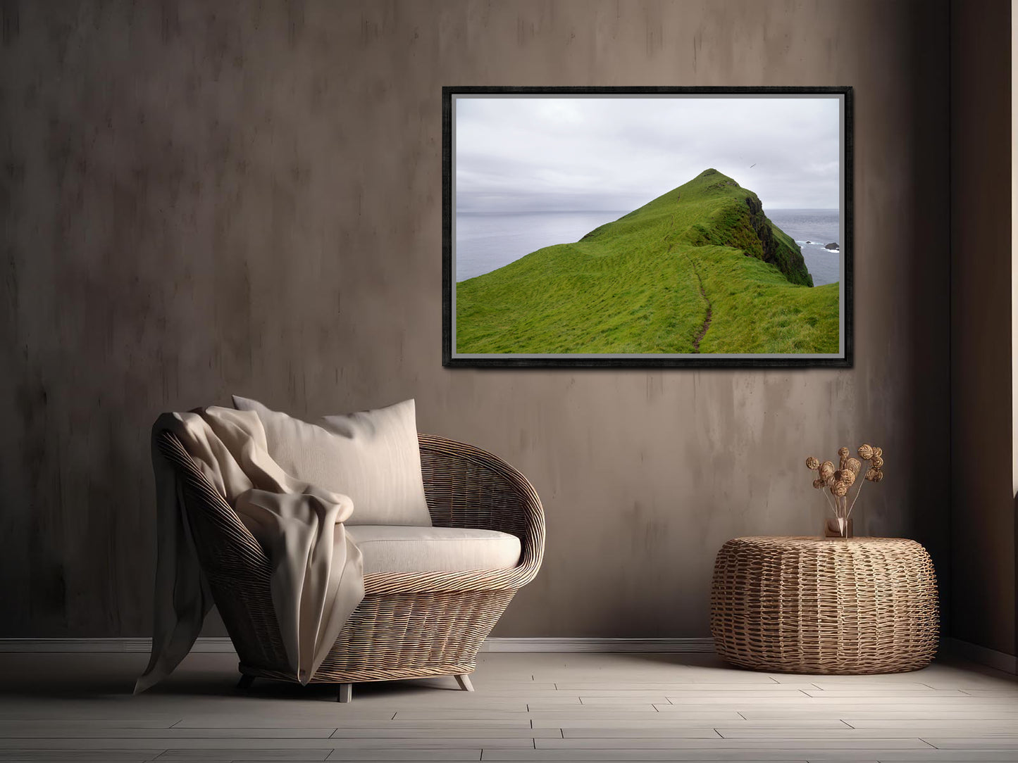 A stunning image of a cliff jetting out into the Atlantic Ocean in the Faroe Islands. Framed fine art photography by Kristen Olivares.
