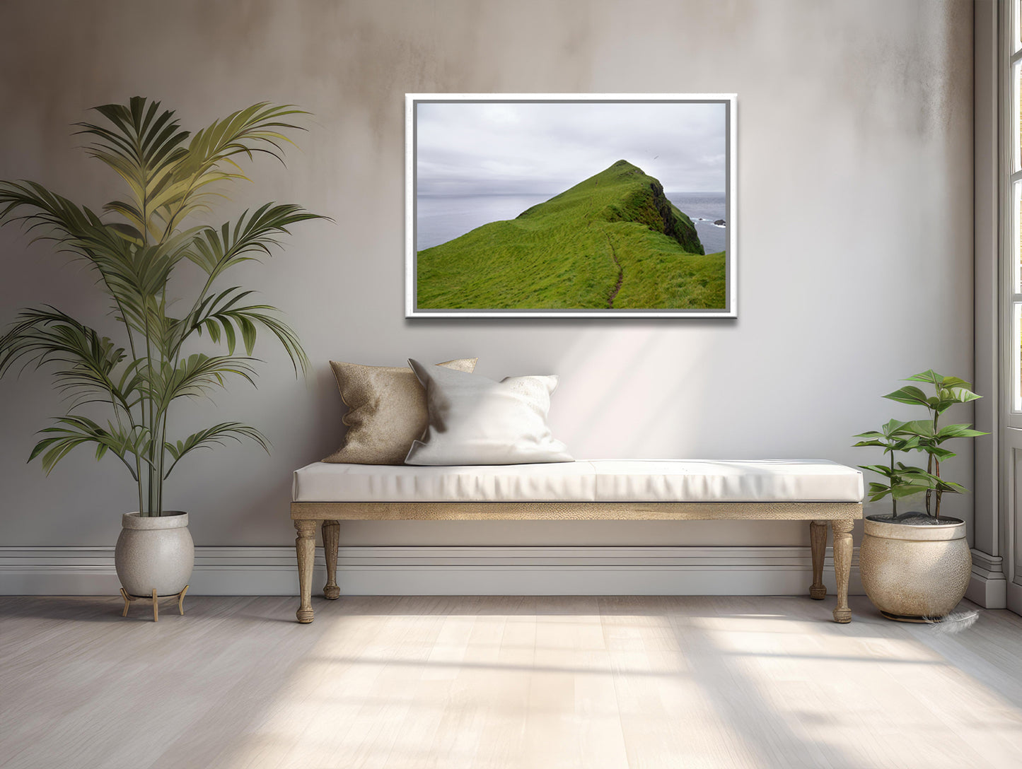 A stunning image of a cliff jetting out into the Atlantic Ocean in the Faroe Islands. Framed fine art photography by Kristen Olivares.