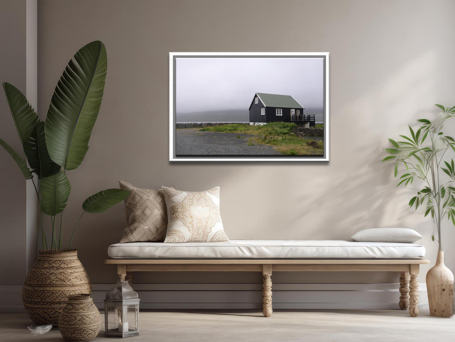 A beautiful lone home on the coast of the Faroe Islands. Framed Fine Art Photography by Kristen Olivares.