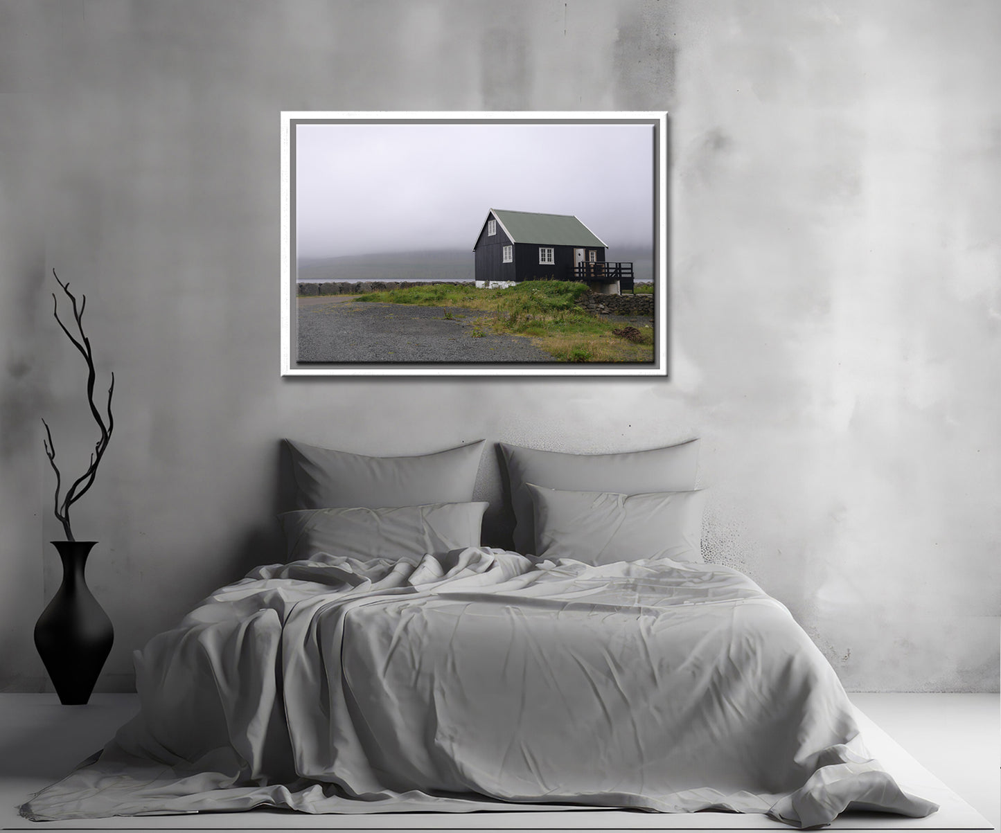 A beautiful lone home on the coast of the Faroe Islands. Framed Fine Art Photography by Kristen Olivares.