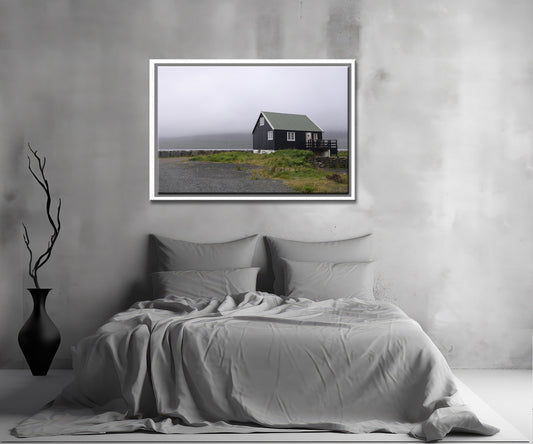 A beautiful lone home on the coast of the Faroe Islands. Framed Fine Art Photography by Kristen Olivares.