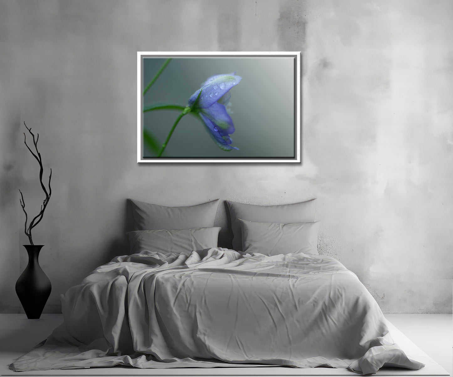 A beautiful Delphinium Flower in the rain. Framed fine art photography by Kristen Olivares.