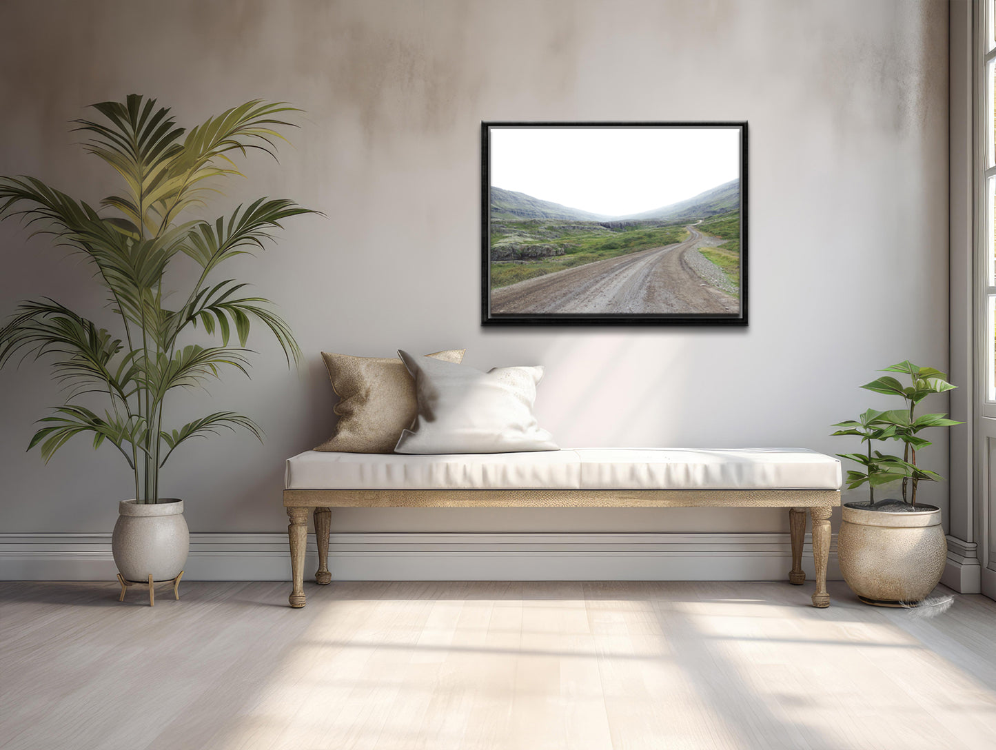 An image of a desolate road in Iceland. Framed fine art photography, canvas wall art by Kristen Olivares.