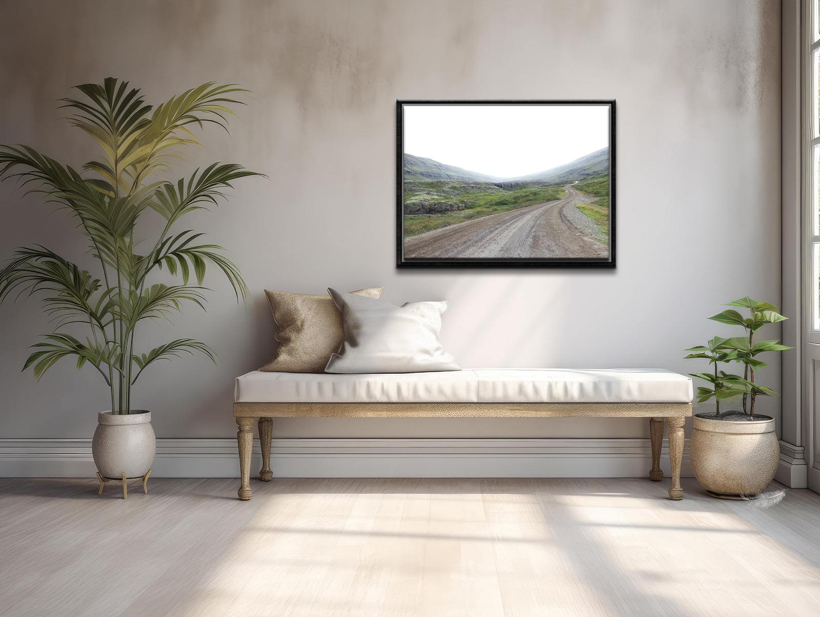 An image of a desolate road in Iceland. Framed fine art photography, canvas wall art by Kristen Olivares.