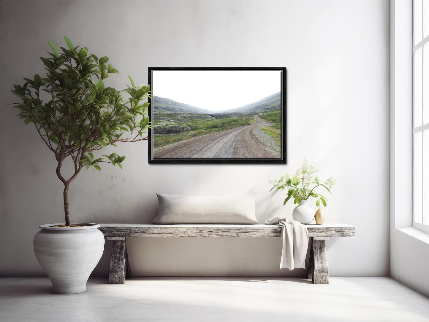 An image of a desolate road in Iceland. Framed fine art photography, canvas wall art by Kristen Olivares.