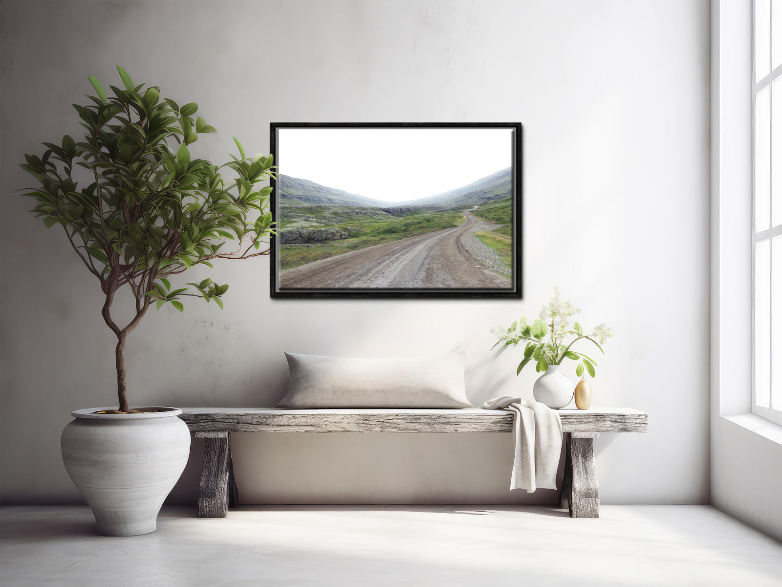 An image of a desolate road in Iceland. Framed fine art photography, canvas wall art by Kristen Olivares.