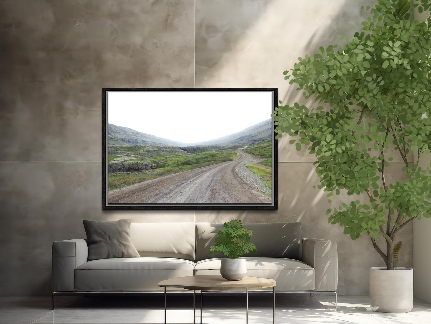 An image of a desolate road in Iceland. Framed fine art photography, canvas wall art by Kristen Olivares.